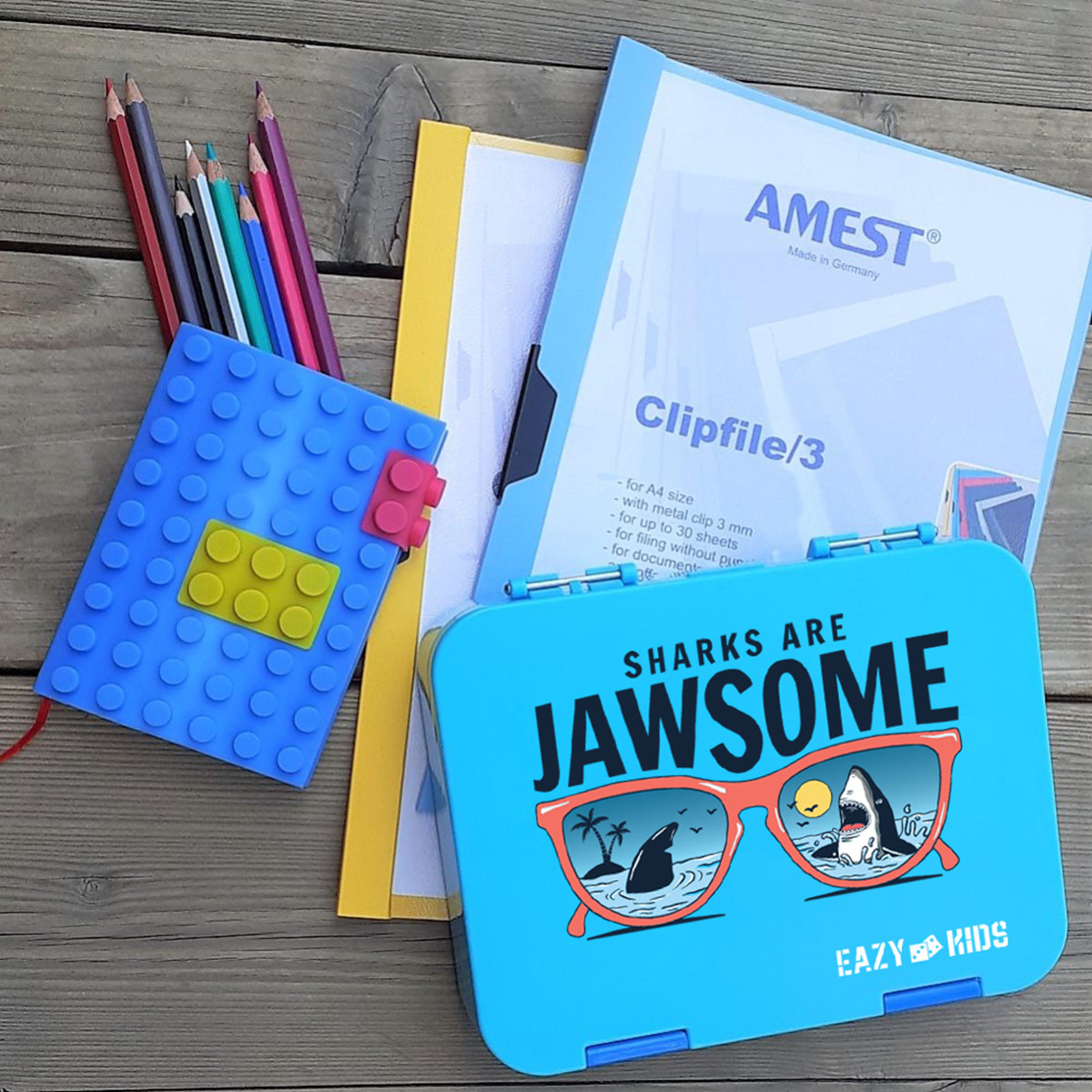 Eazy Kids Jawsome Shark Print Convertible Bento Lunch Box - Blue-school-lunchessentials-lunchboxes-image-7