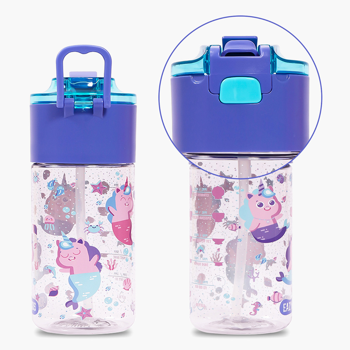 Eazy Kids Mermaid Print Purple Tritan Water Bottle - 450 ml-school-waterbottles-image-10