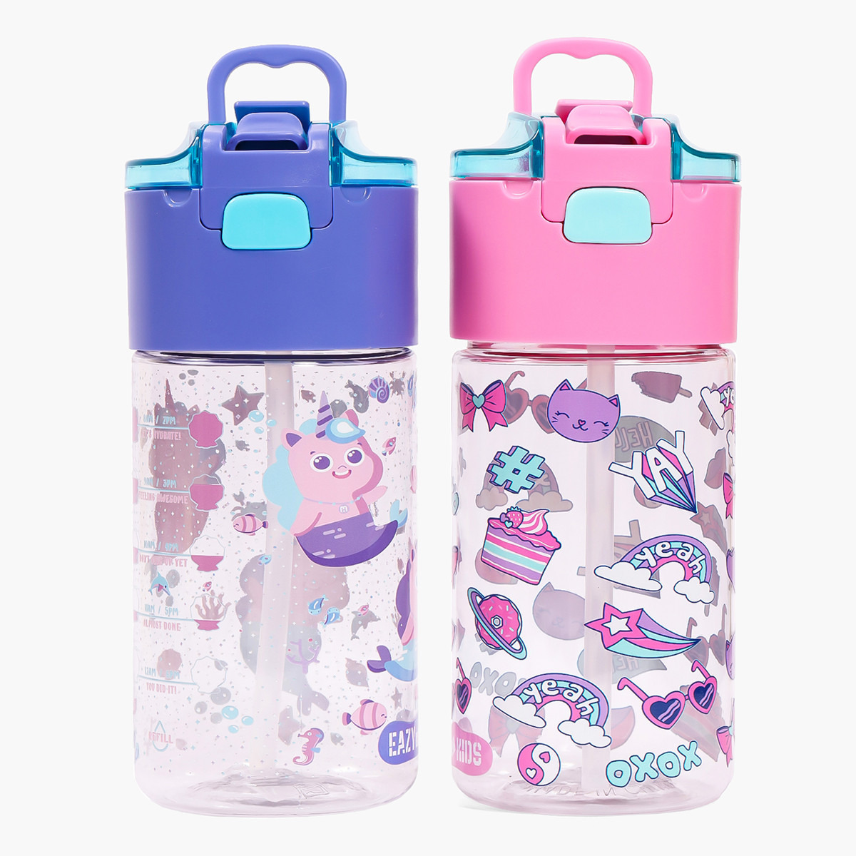 Eazy Kids Mermaid Print Purple Tritan Water Bottle - 450 ml-school-waterbottles-image-2