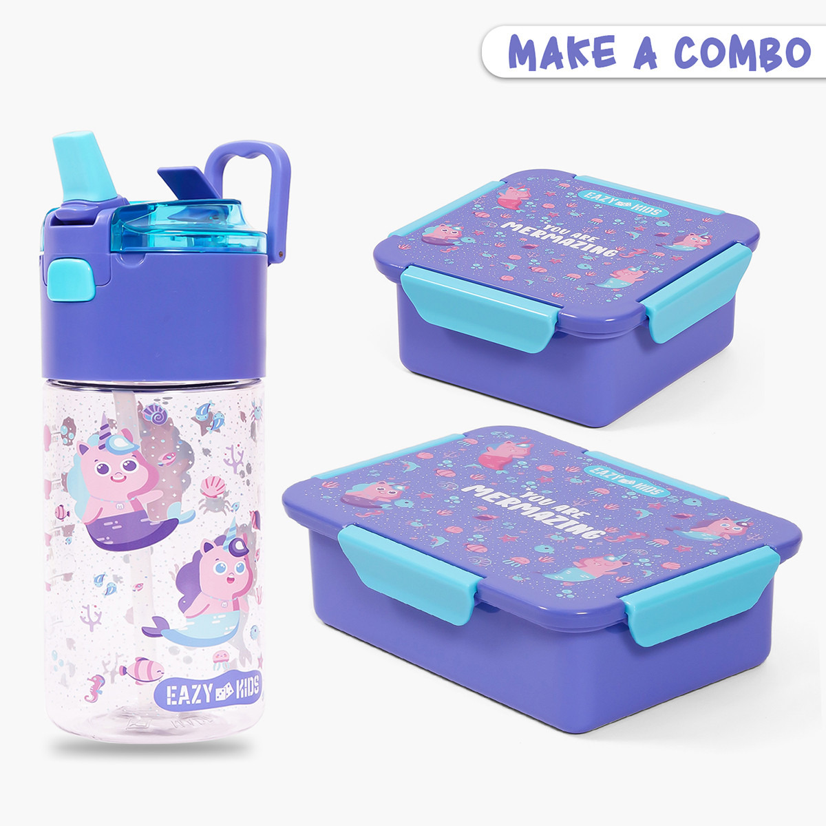 Eazy Kids Mermaid Print Purple Tritan Water Bottle - 450 ml-school-waterbottles-image-3