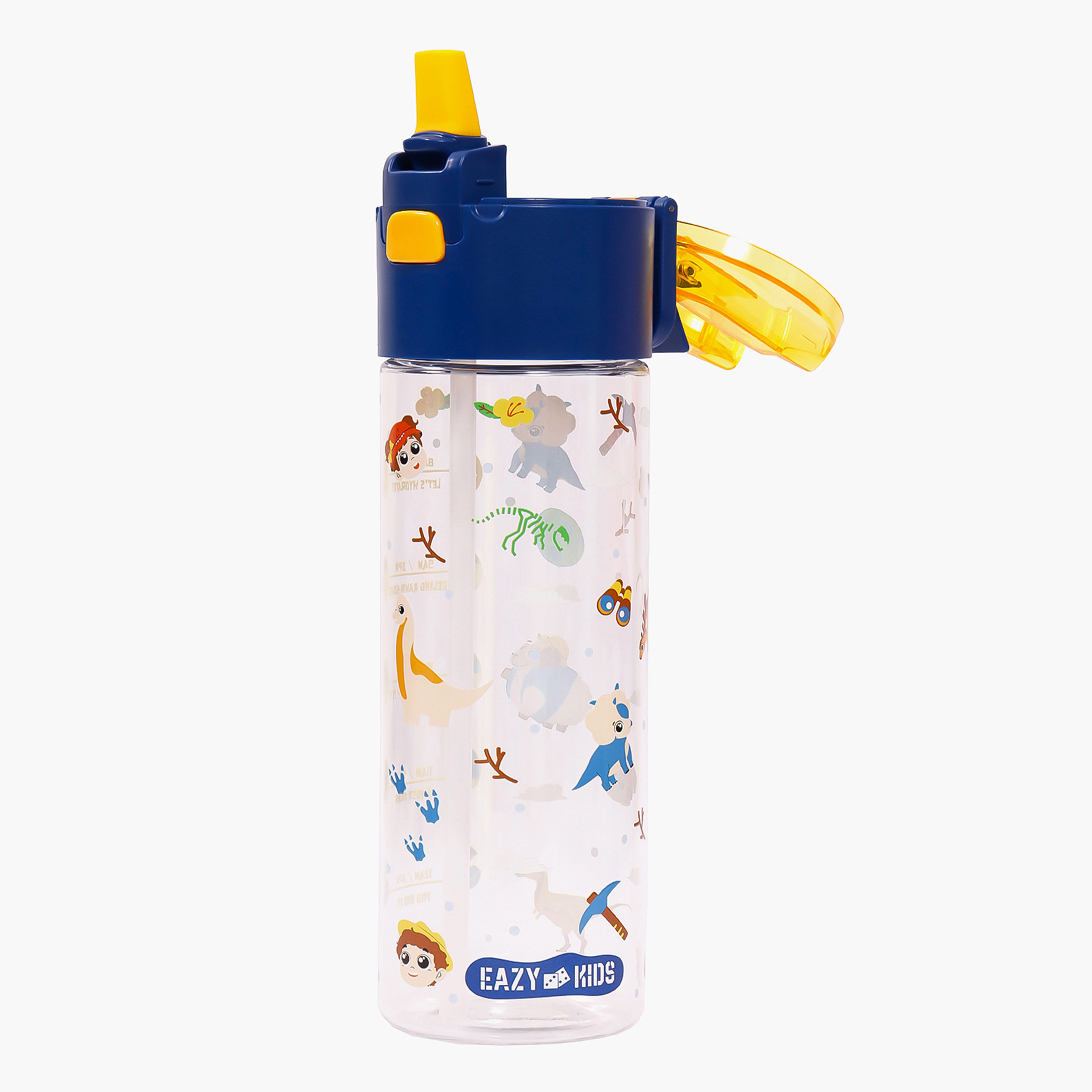 Eazy Kids T-Rex Dinosaur Print Blue Sipper Water Bottle - 450 ml-school-waterbottles-image-14