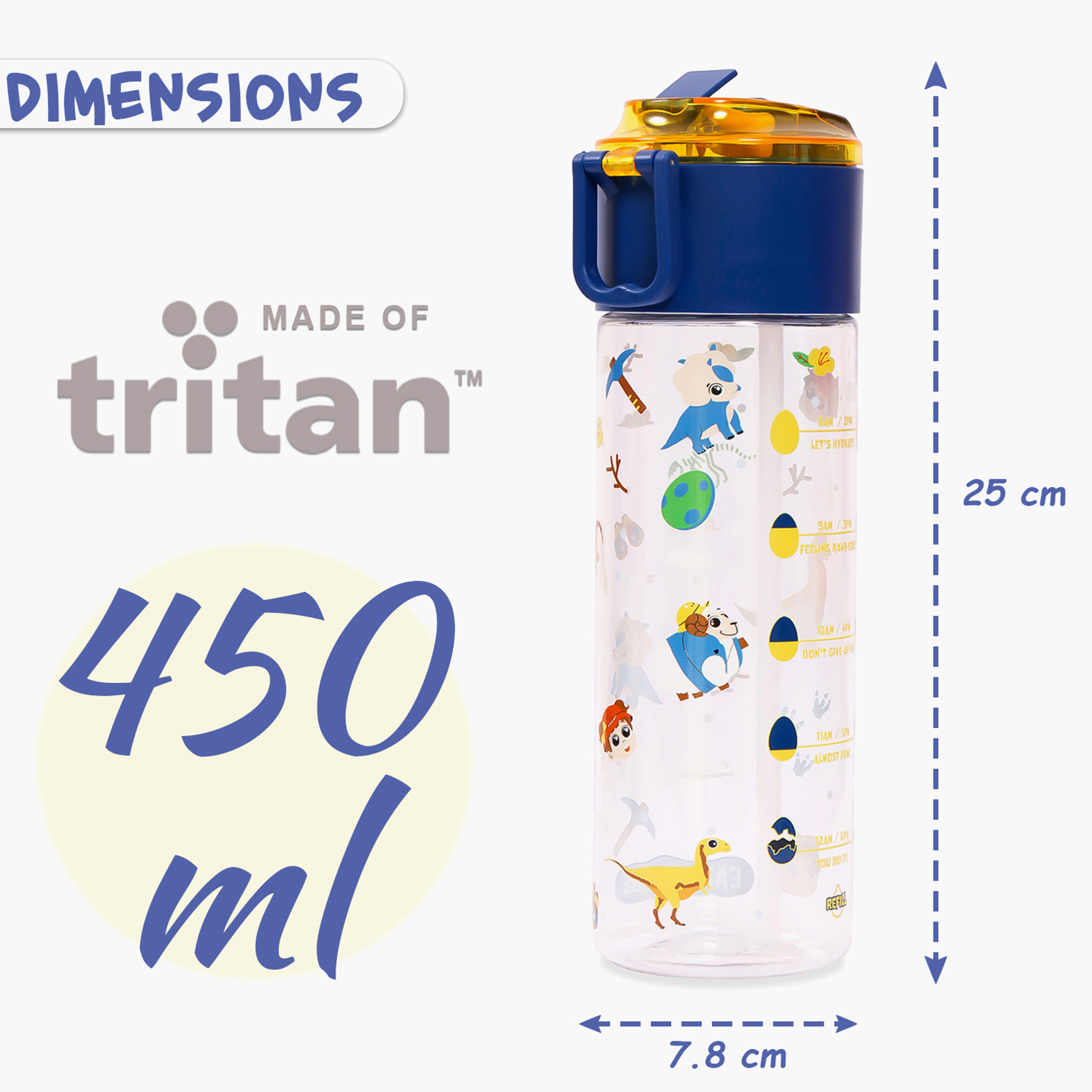 Eazy Kids T-Rex Dinosaur Print Blue Sipper Water Bottle - 450 ml-school-waterbottles-image-15
