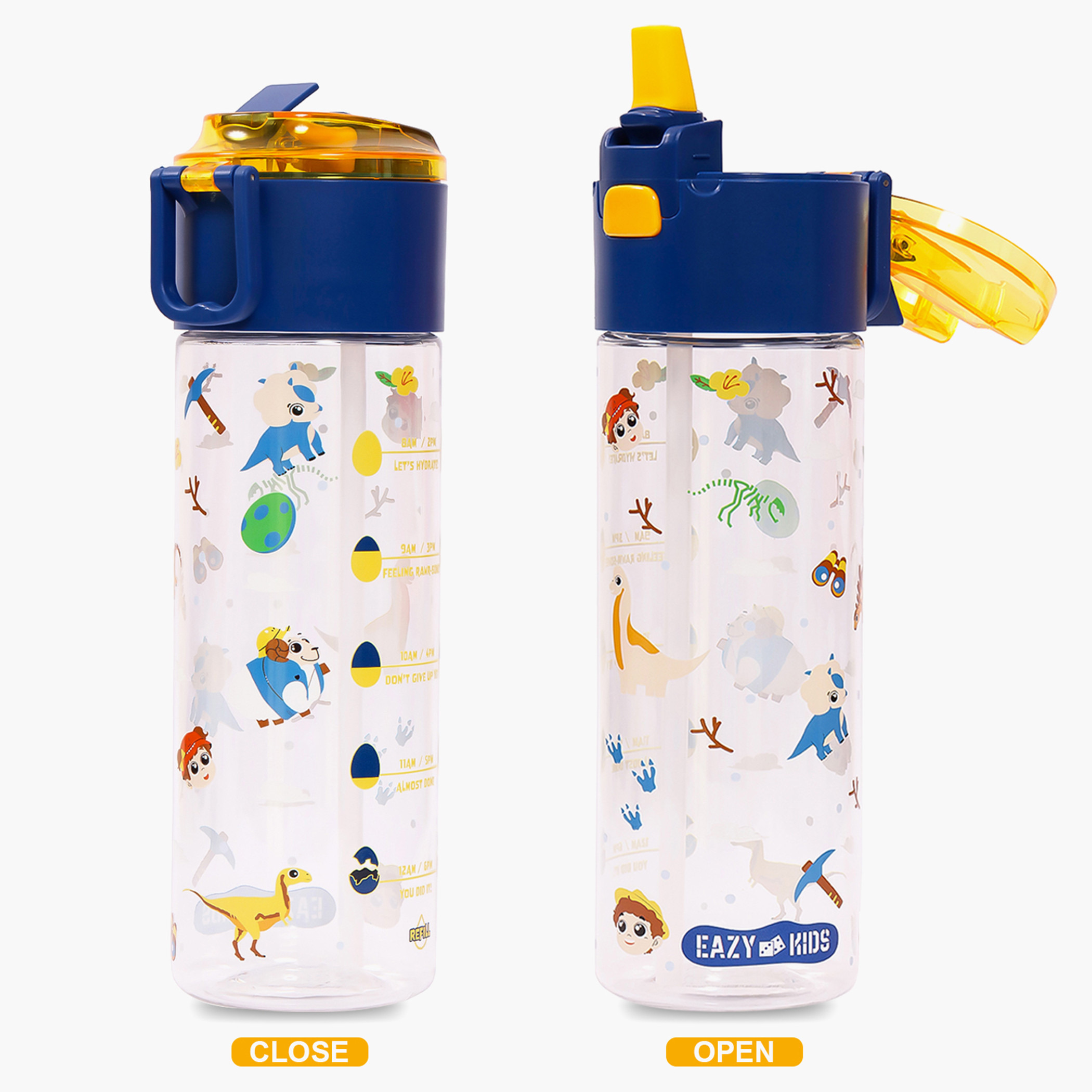 Eazy Kids T-Rex Dinosaur Print Blue Sipper Water Bottle - 450 ml-school-waterbottles-image-16