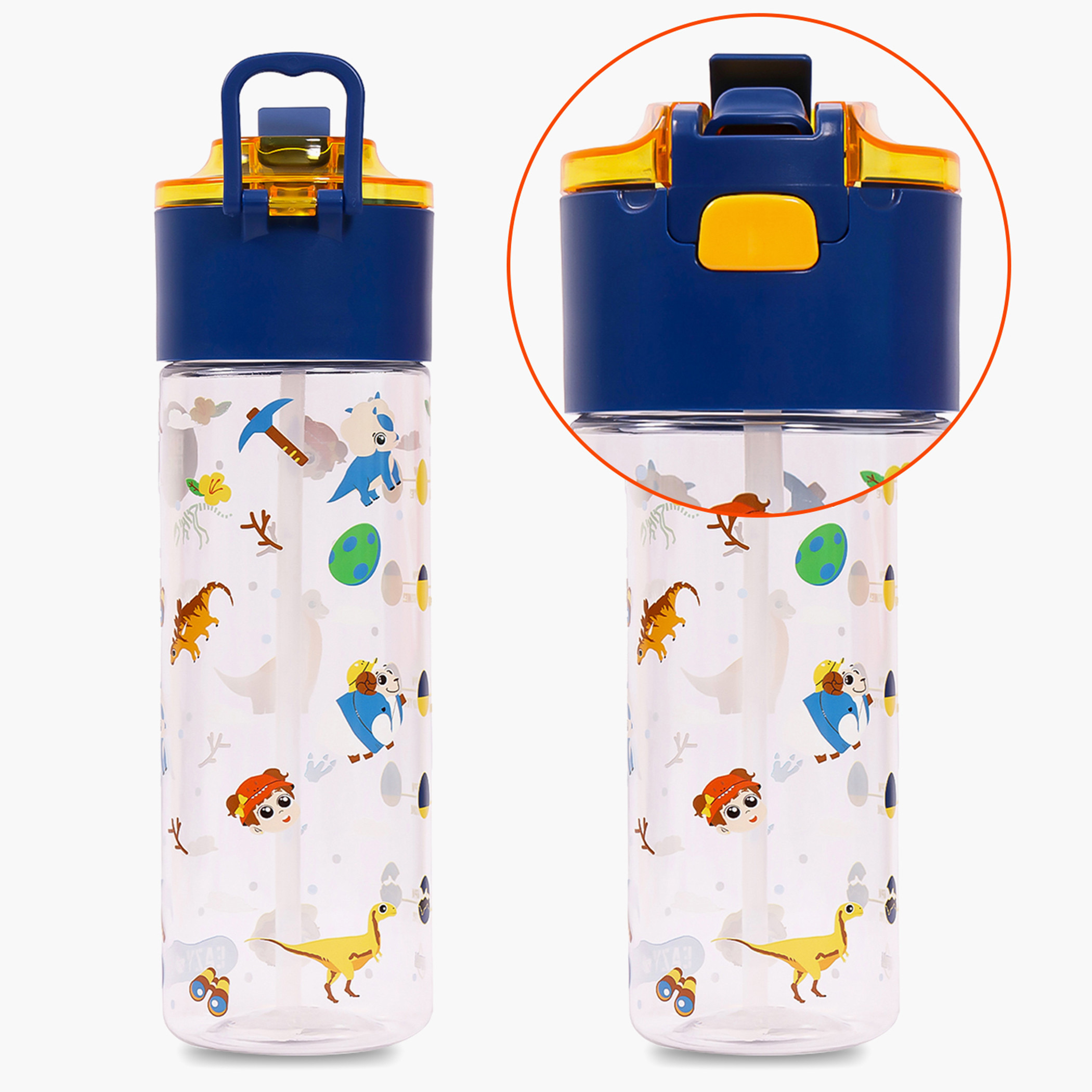 Eazy Kids T-Rex Dinosaur Print Blue Sipper Water Bottle - 450 ml-school-waterbottles-image-2