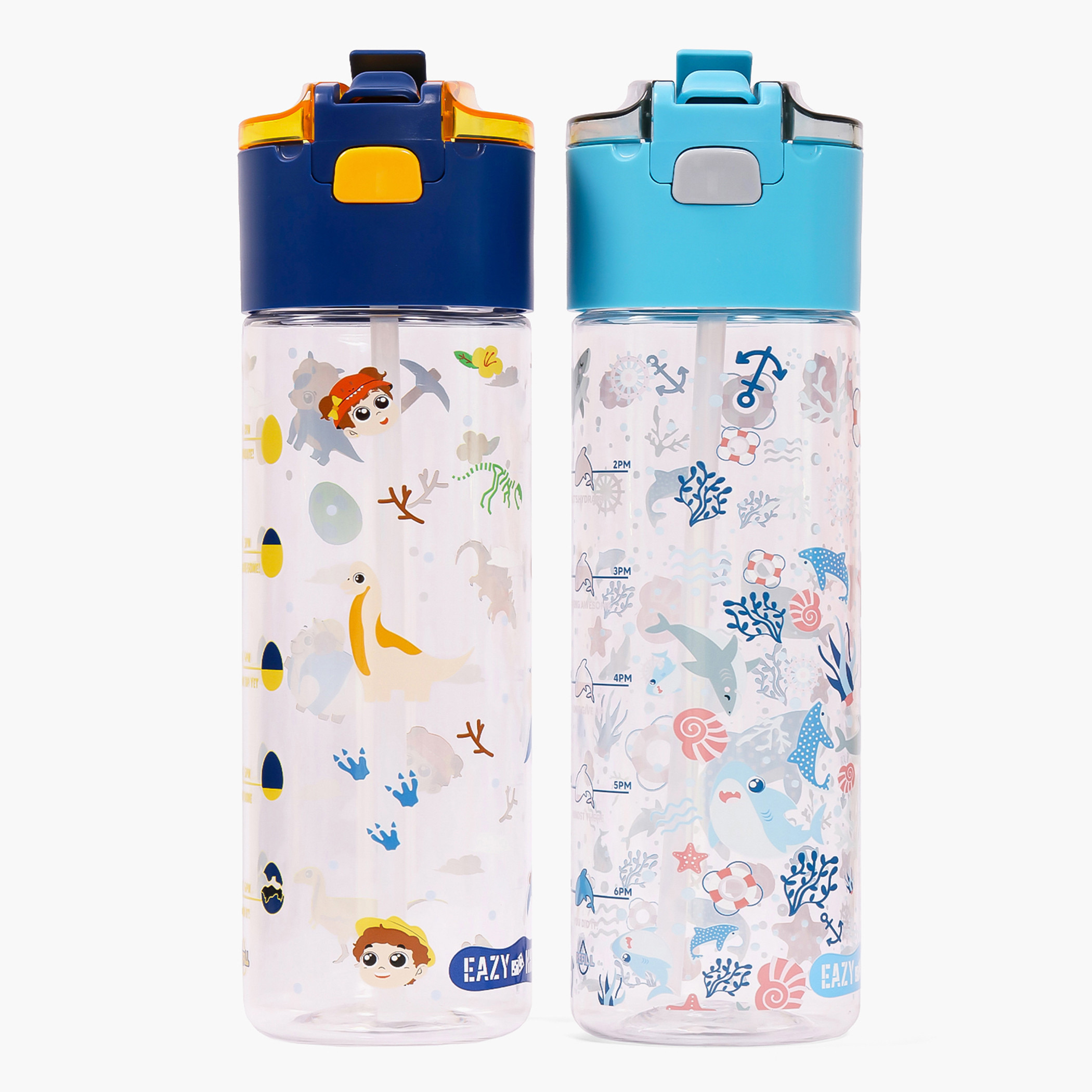 Eazy Kids T-Rex Dinosaur Print Blue Sipper Water Bottle - 450 ml-school-waterbottles-image-3