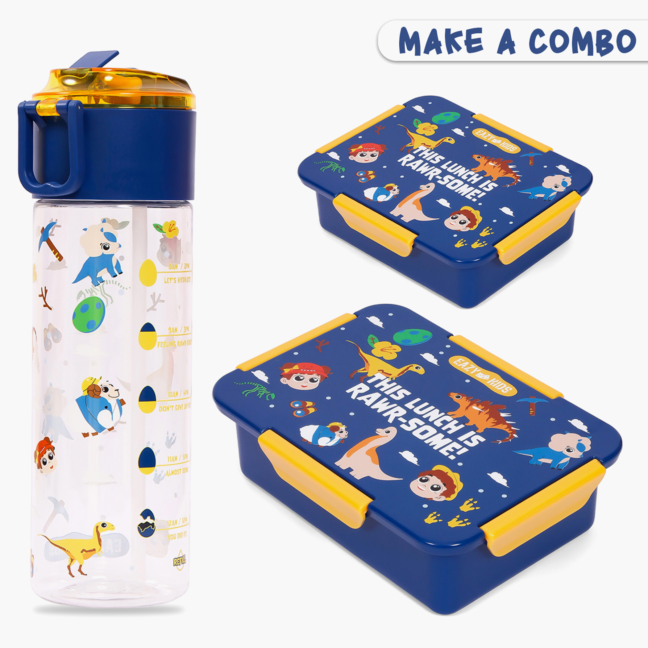 Eazy Kids T-Rex Dinosaur Print Blue Sipper Water Bottle - 450 ml-school-waterbottles-image-4