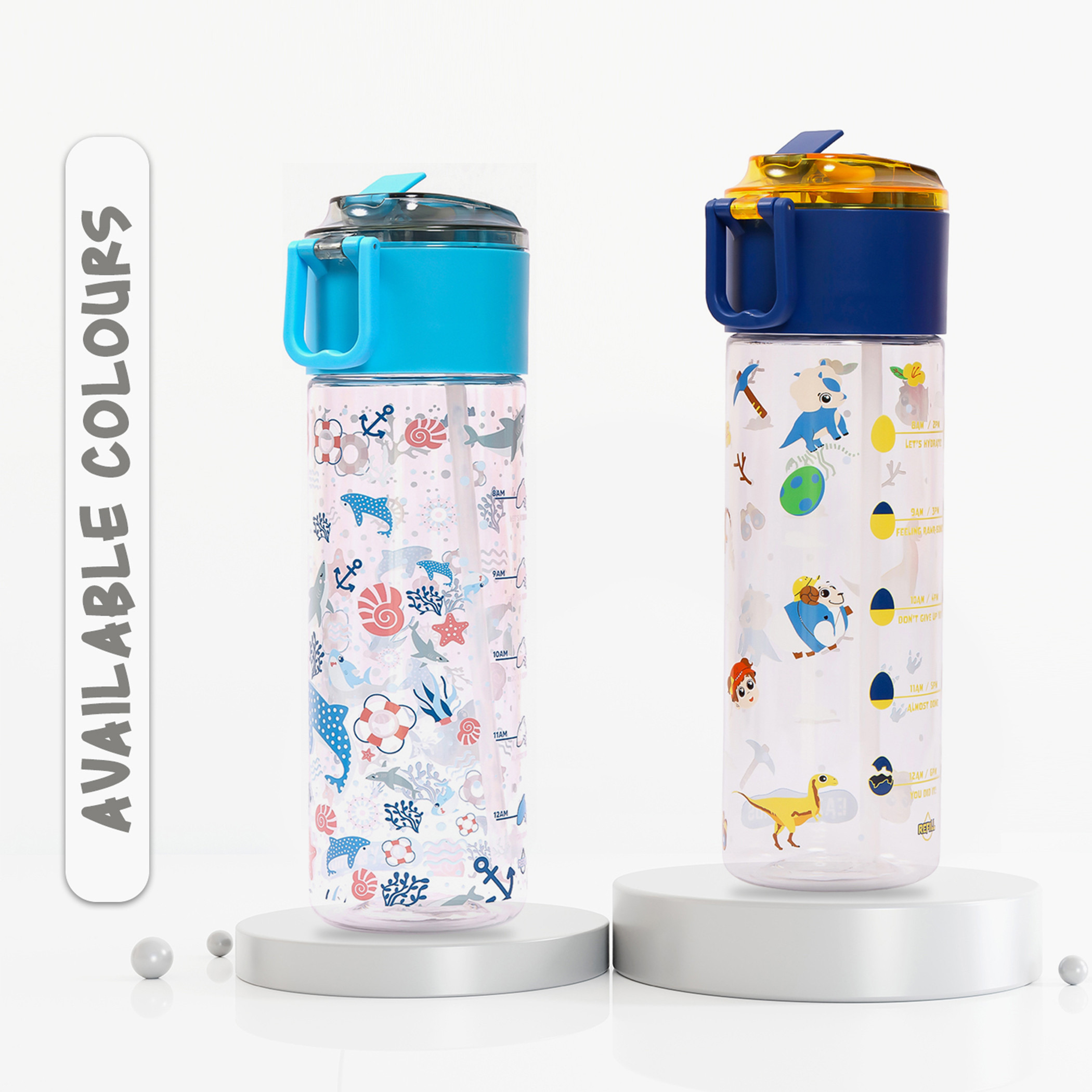 Eazy Kids T-Rex Dinosaur Print Blue Sipper Water Bottle - 450 ml-school-waterbottles-image-8