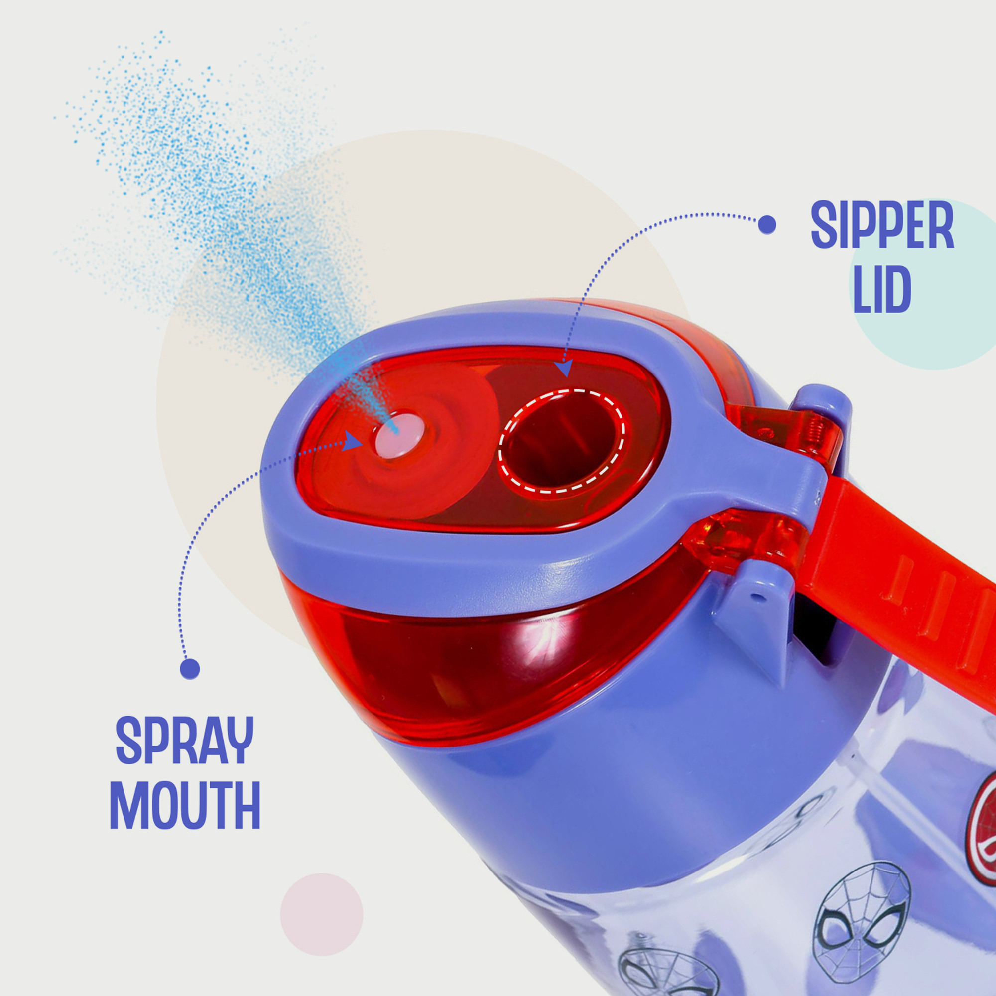 قارورة مياه بقشة ومقبض رش وطبعات سبايدر مان  - 750 مل-school-waterbottles-image-2
