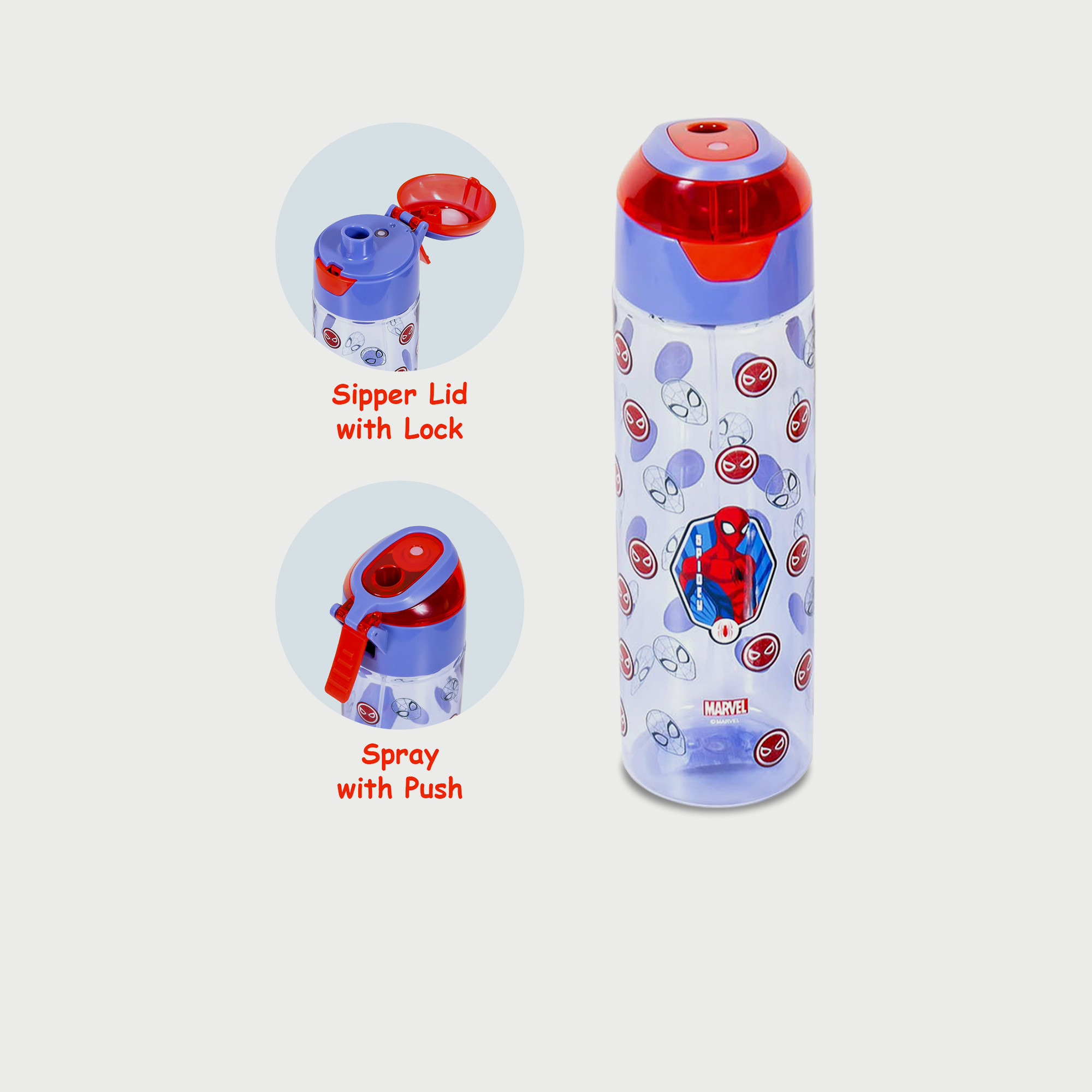 قارورة مياه بقشة ومقبض رش وطبعات سبايدر مان  - 750 مل-school-waterbottles-image-4