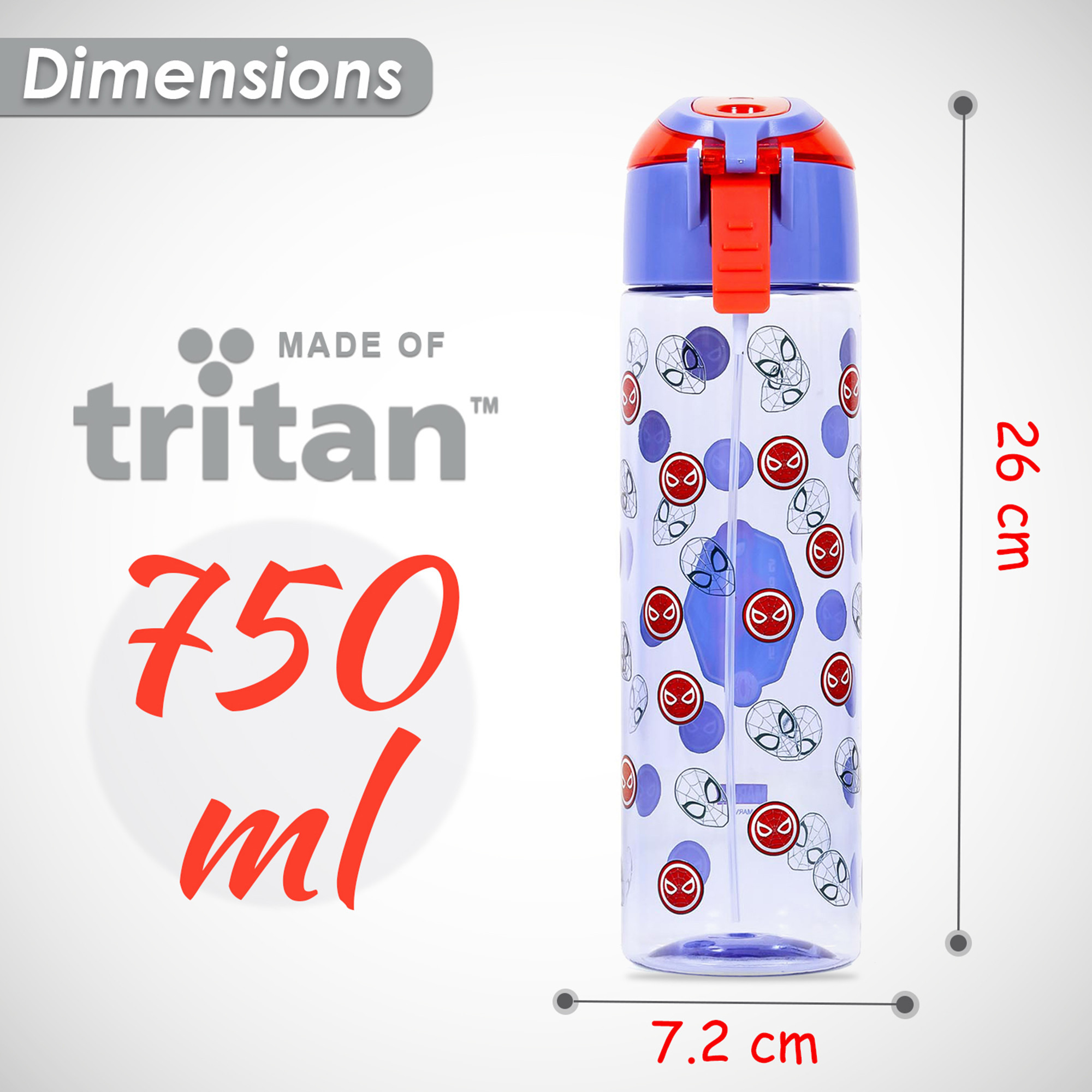 قارورة مياه بقشة ومقبض رش وطبعات سبايدر مان  - 750 مل-school-waterbottles-image-5