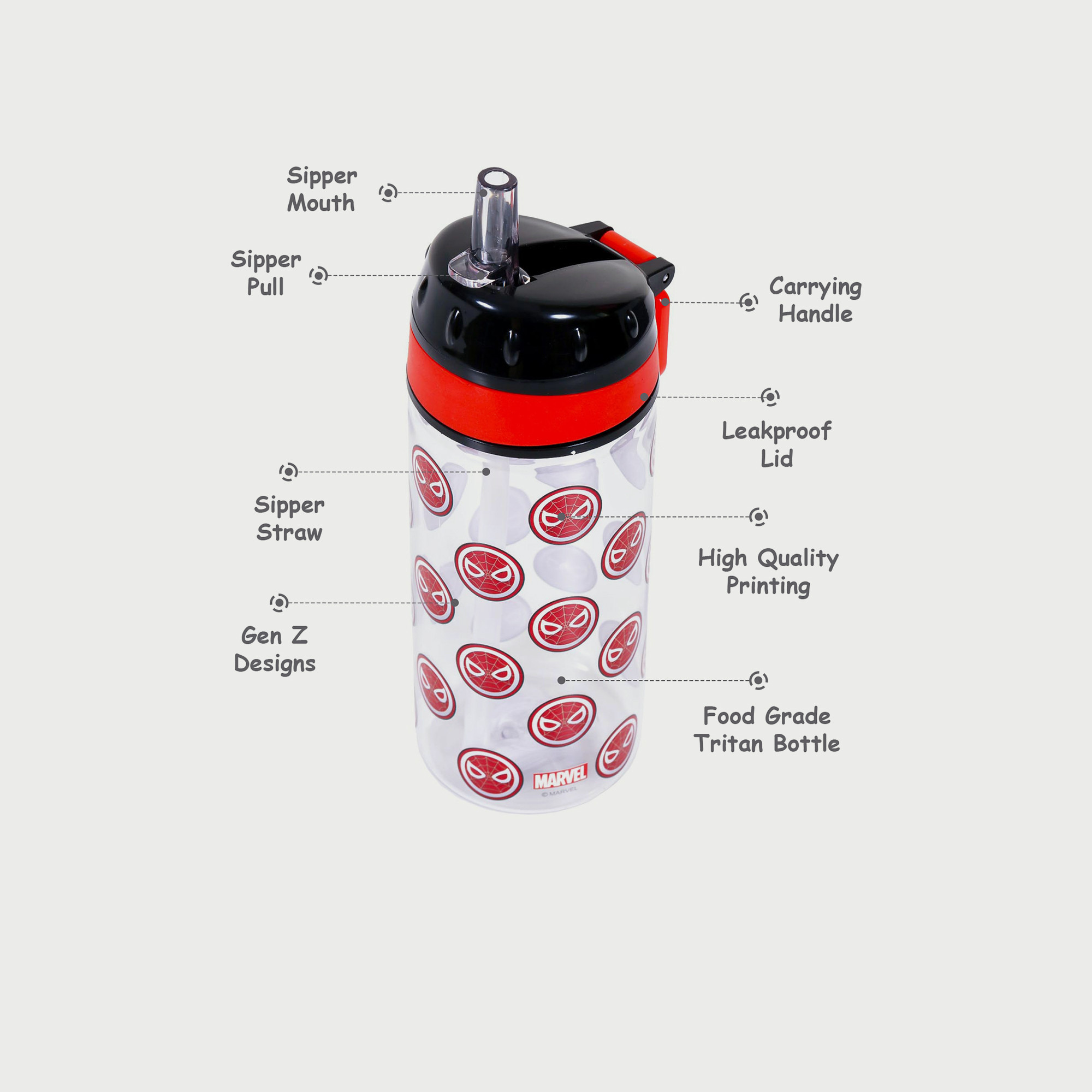قارورة مياه بقشة ومقبض وطبعات سبايدر مان - 420 مل-school-waterbottles-image-4