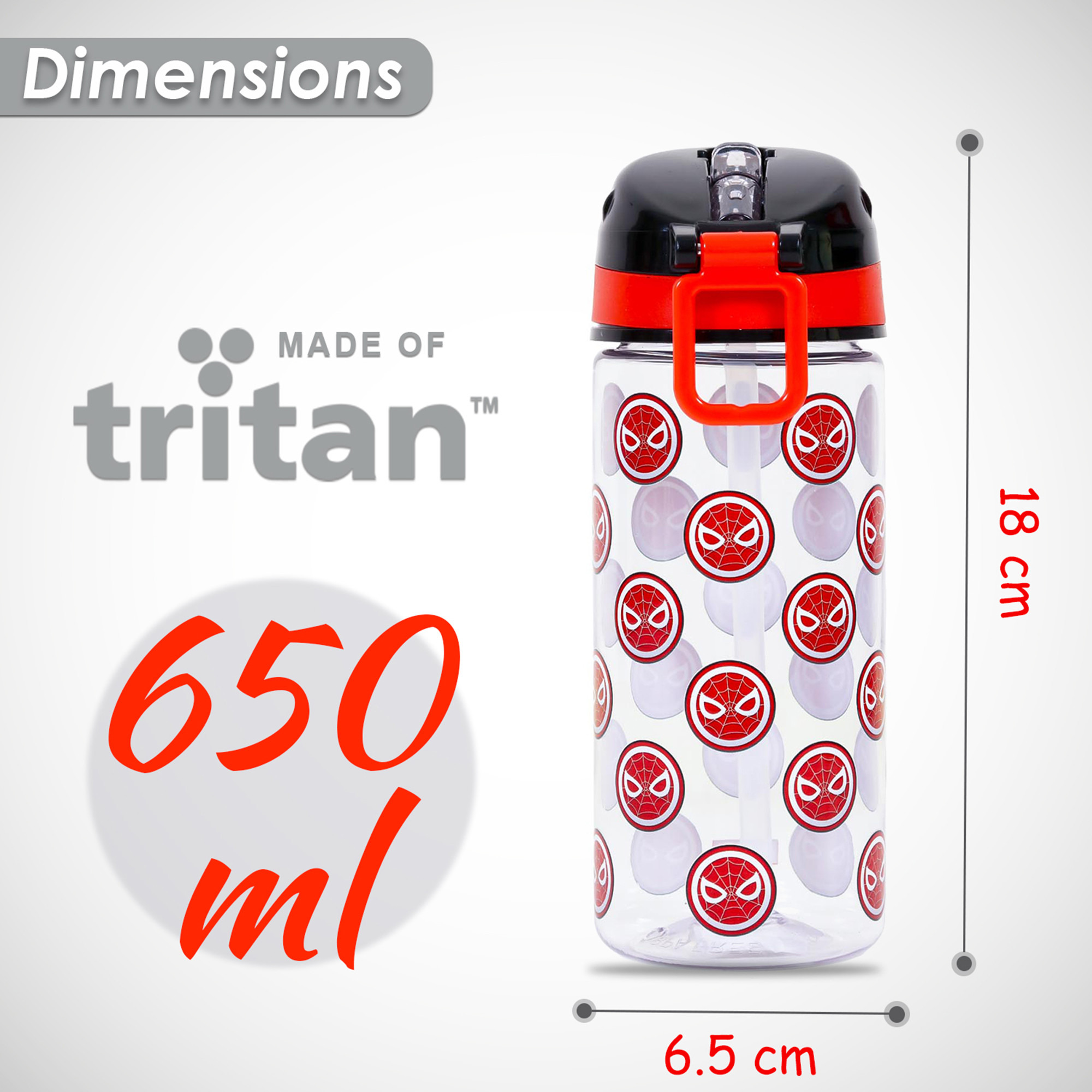 قارورة مياه بقشة ومقبض وطبعات سبايدر مان - 420 مل-school-waterbottles-image-5