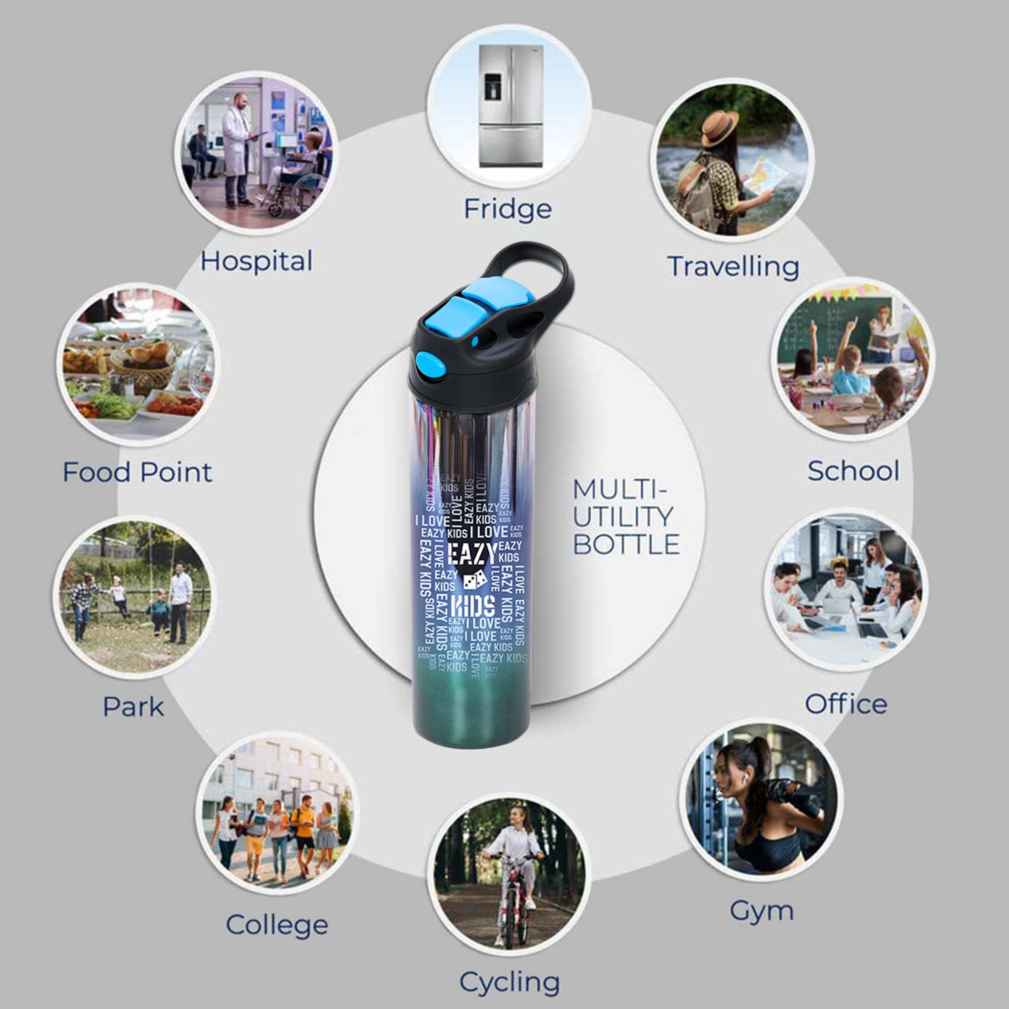 Eazy Kids Typographic Print Stainless Steel Water Bottle - 530 ml-school-waterbottles-image-4