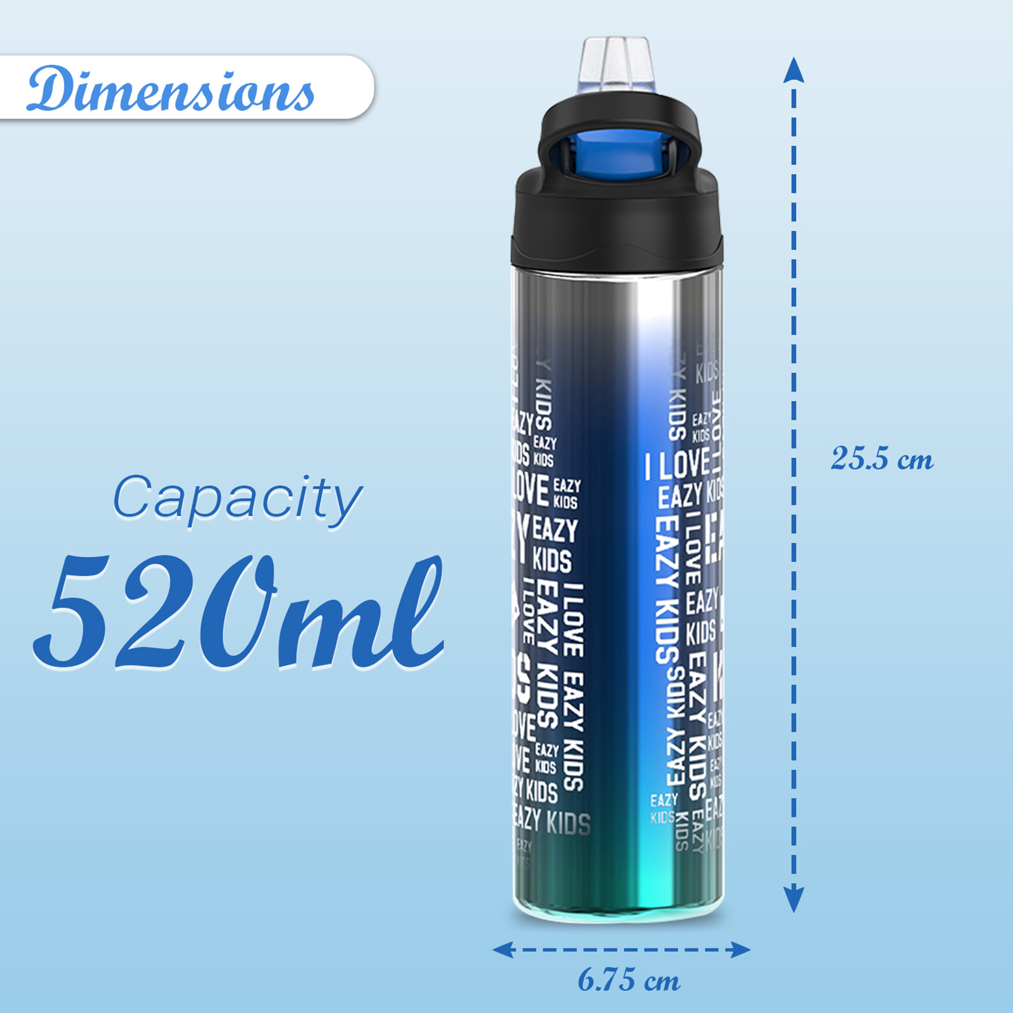 Eazy Kids Typographic Print Stainless Steel Water Bottle - 530 ml-school-waterbottles-image-5