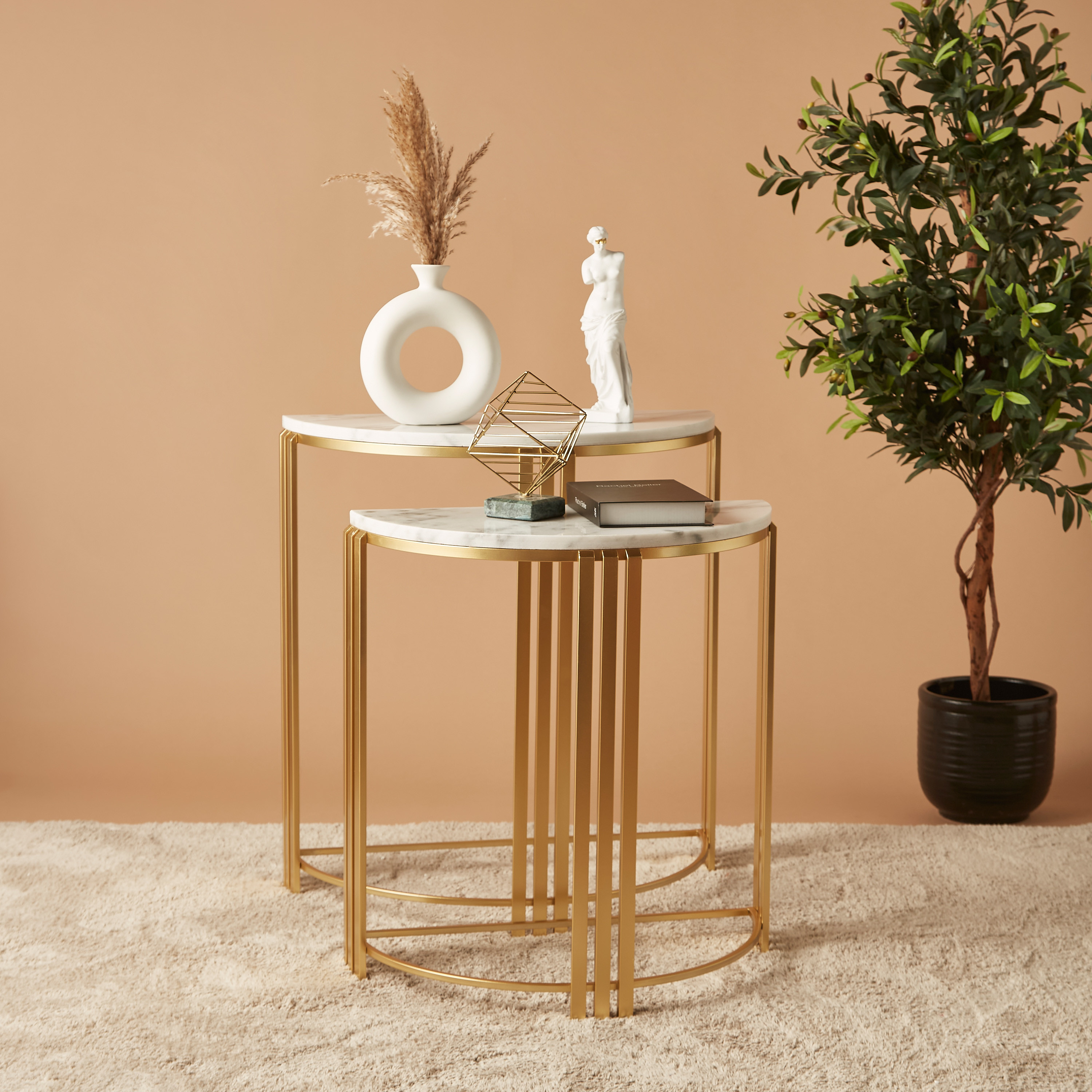 2-Piece Marble Top Console Table Set-furniture-livingroom-consoletablesandmirrors-image-1