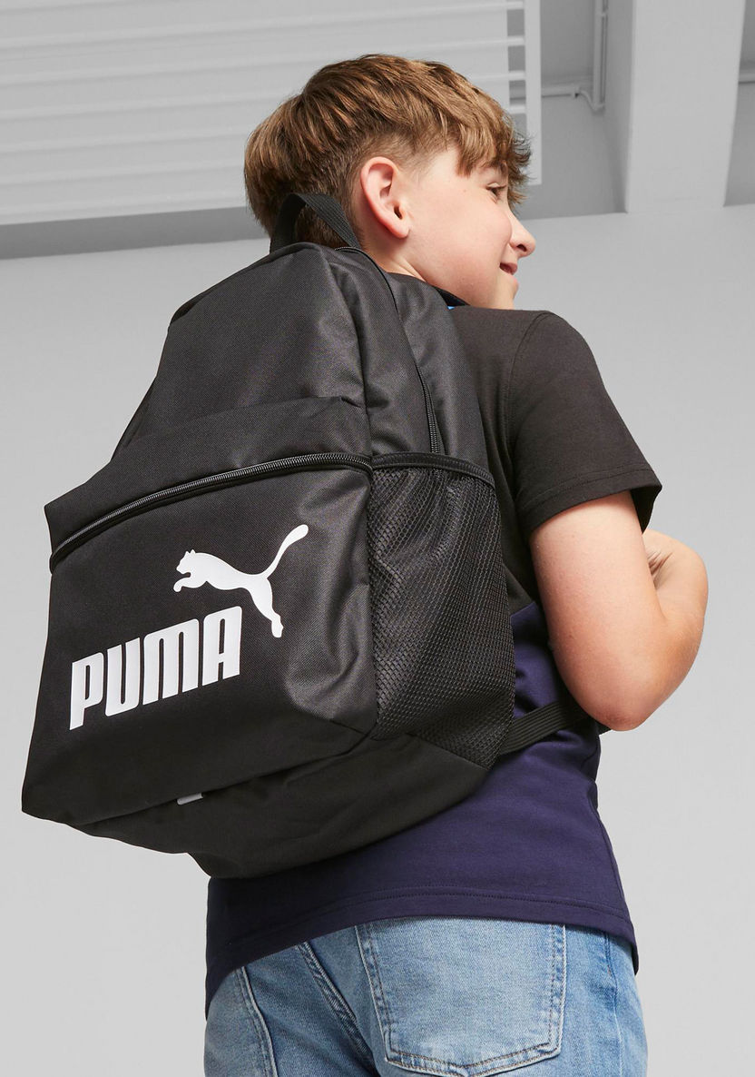 Puma Logo Print Backpack with Adjustable Straps and Zip Closure-Boy%27s Backpacks-image-1