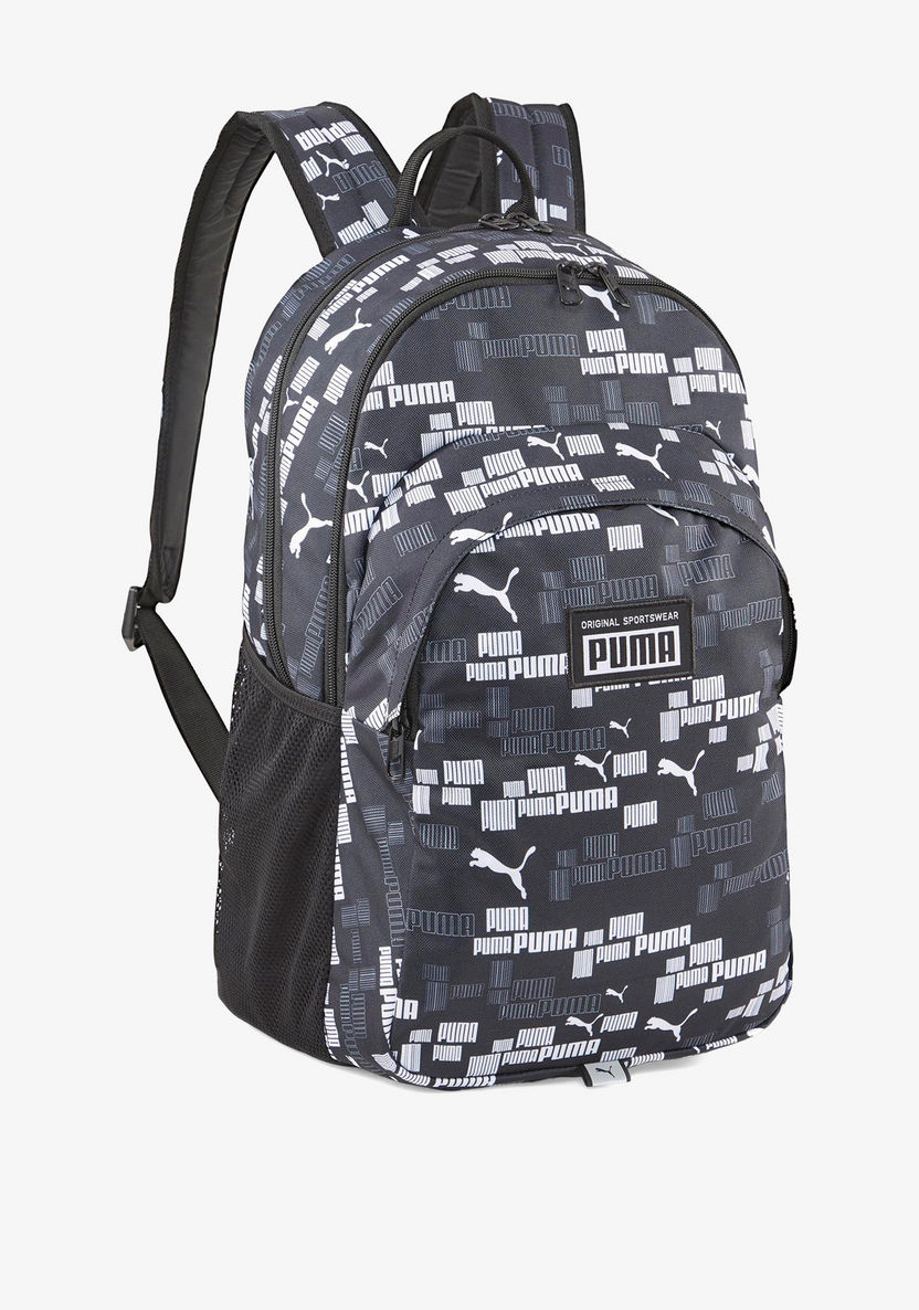 Puma All-Over Logo Print Backpack with Adjustable Straps and Zip Closure-Back To School-image-0