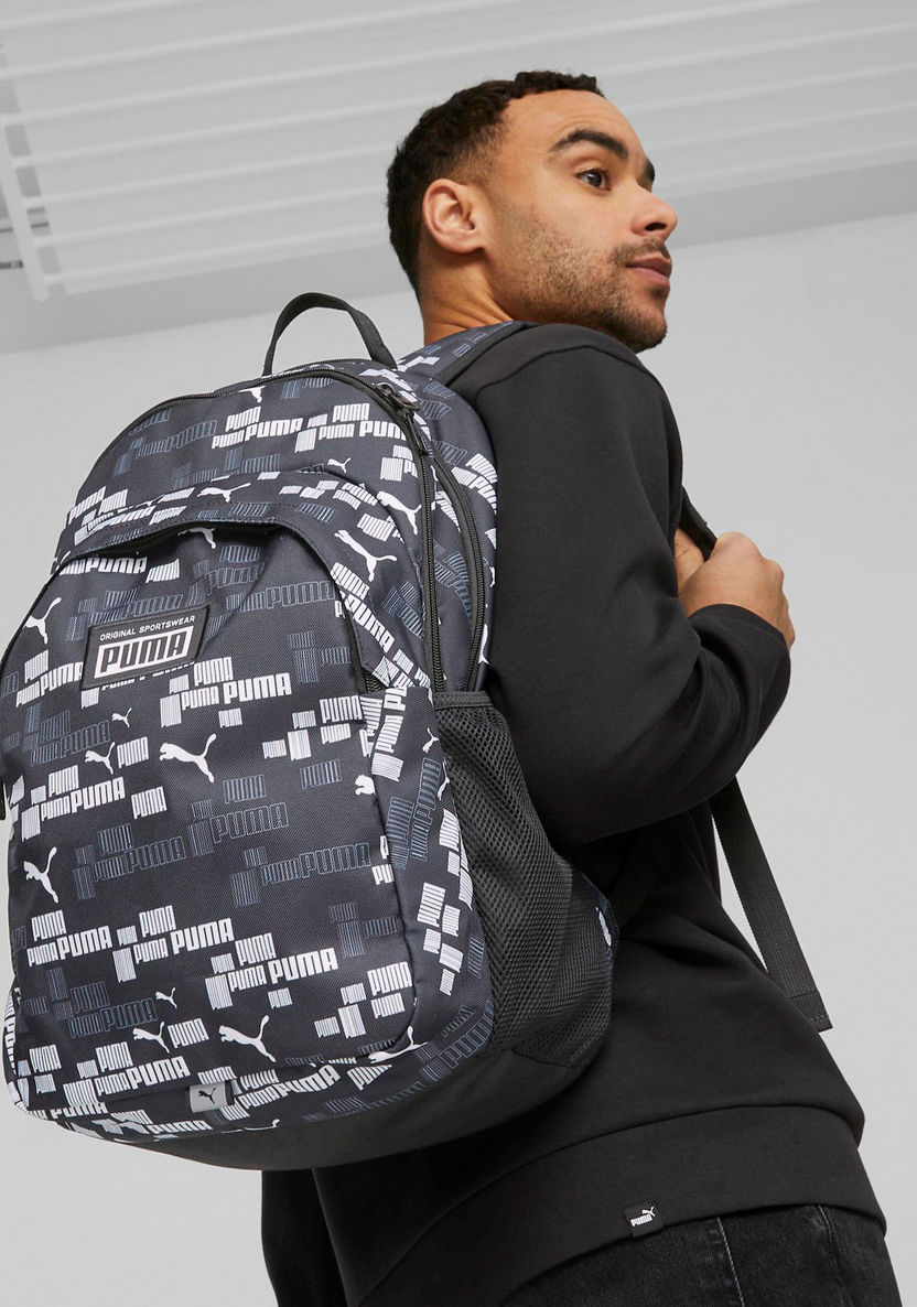 Puma All-Over Logo Print Backpack with Adjustable Straps and Zip Closure-Back To School-image-3