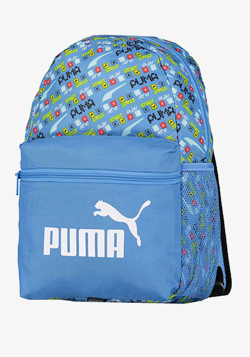 Puma Logo Print Backpack with Adjustable Straps and Zip Closure-Back To School-image-0