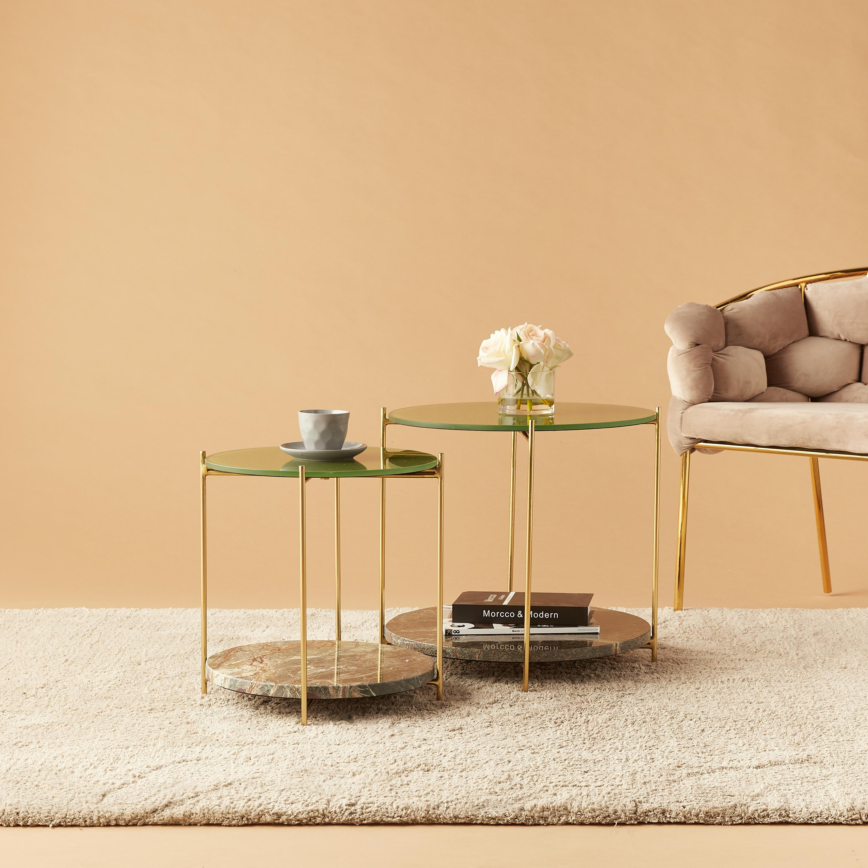 طقم طاولة ديكور سادة بسطح زجاجي ورف رخامي من قطعتين-furniture-livingroom-nestoftables-image-1