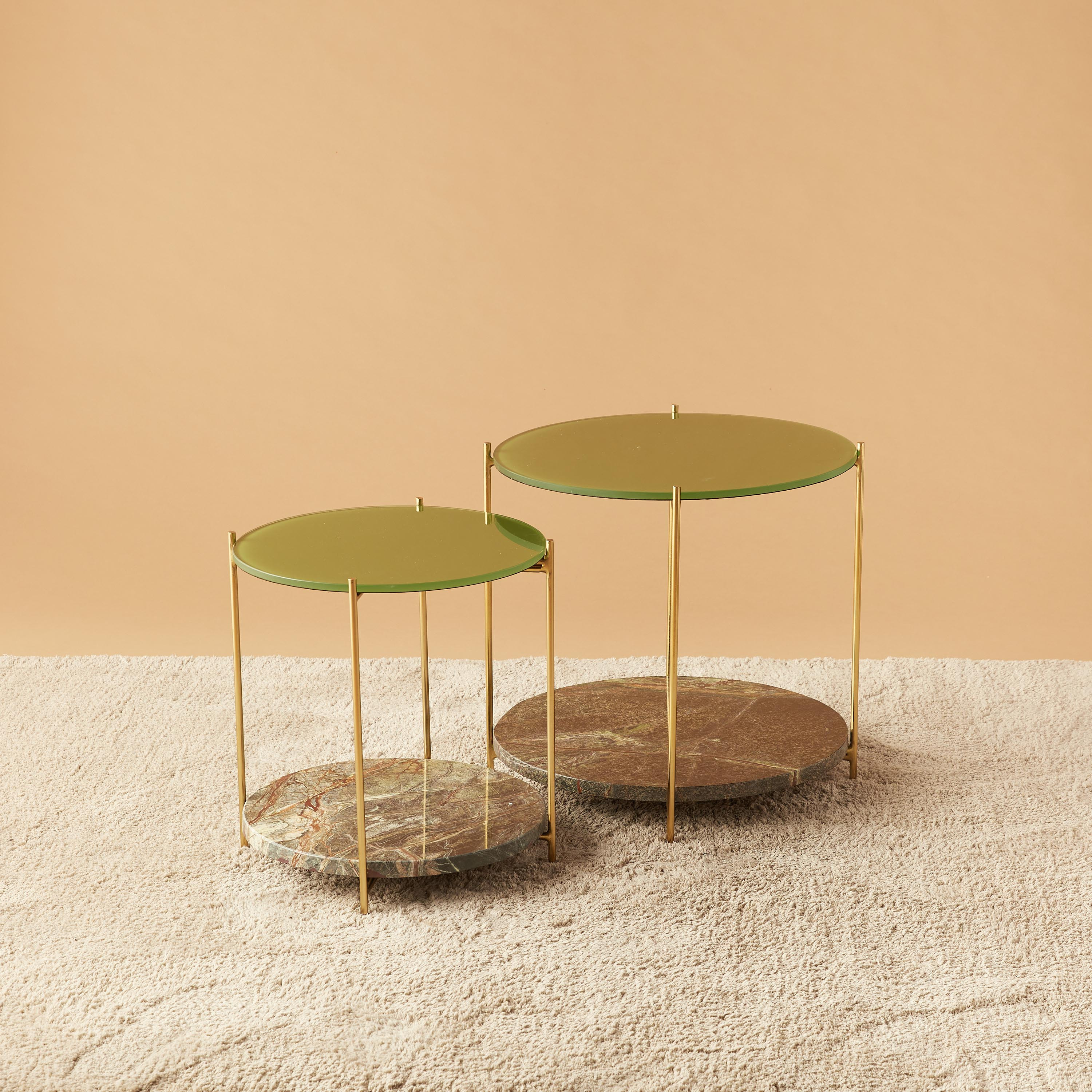 طقم طاولة ديكور سادة بسطح زجاجي ورف رخامي من قطعتين-furniture-livingroom-nestoftables-image-2