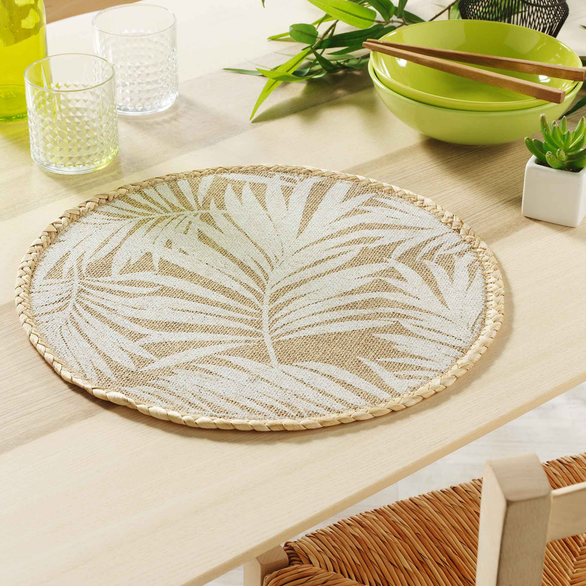 Leaf Print Jute Placemat - 38 cms-household-dining-tablelinen-placemats-image-2