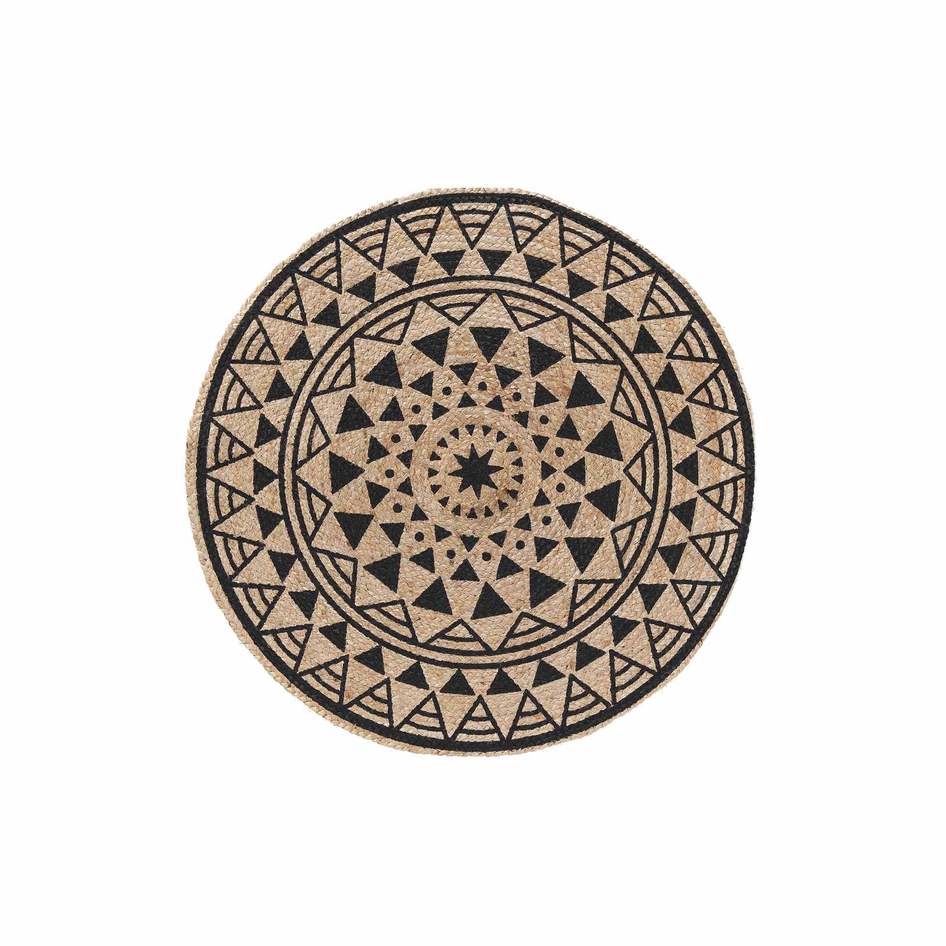 Geometric Print Round Jute Rug -  90 cms-household-rugsandcarpets-rugs-image-1