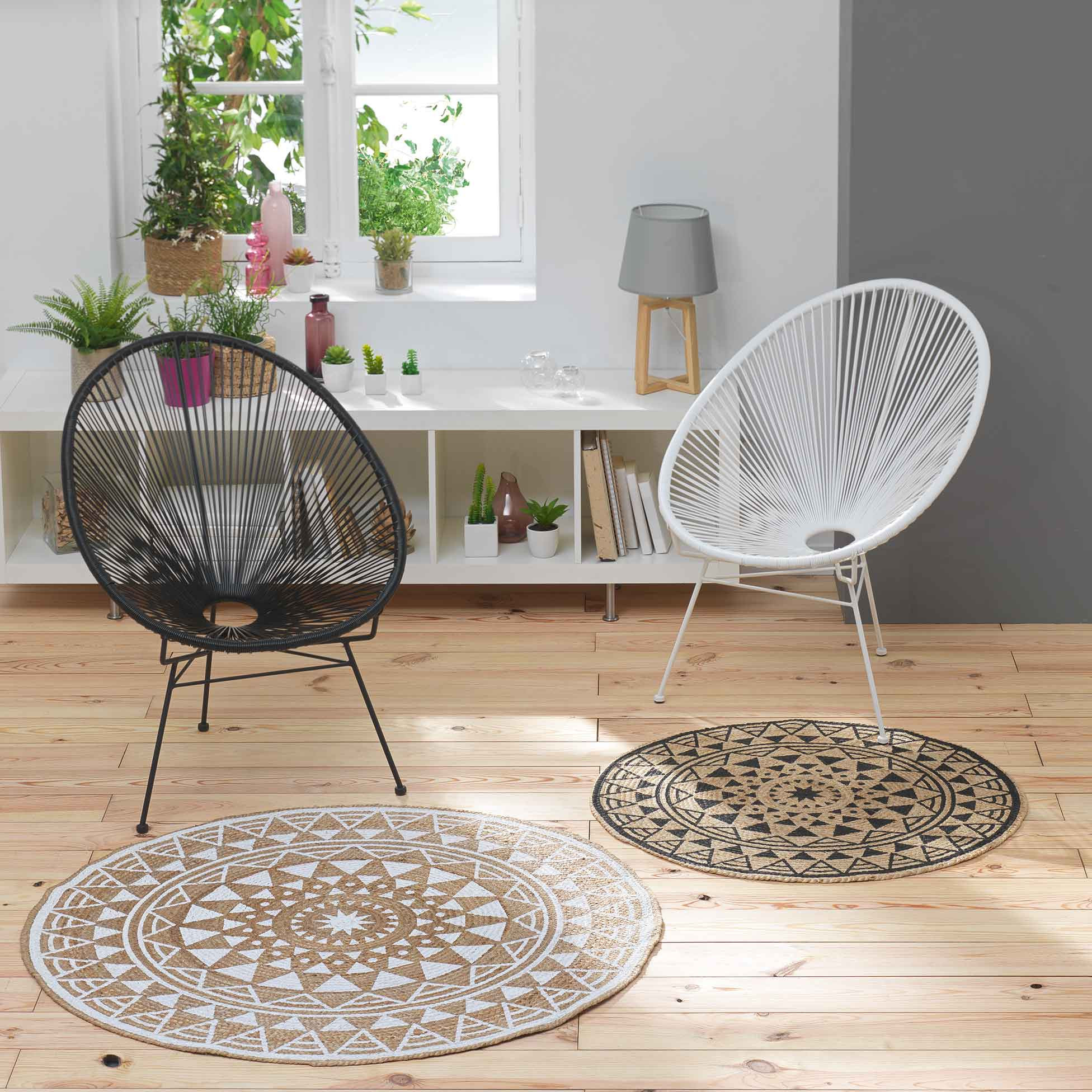 Geometric Print Round Jute Rug -  90 cms-household-rugsandcarpets-rugs-image-2