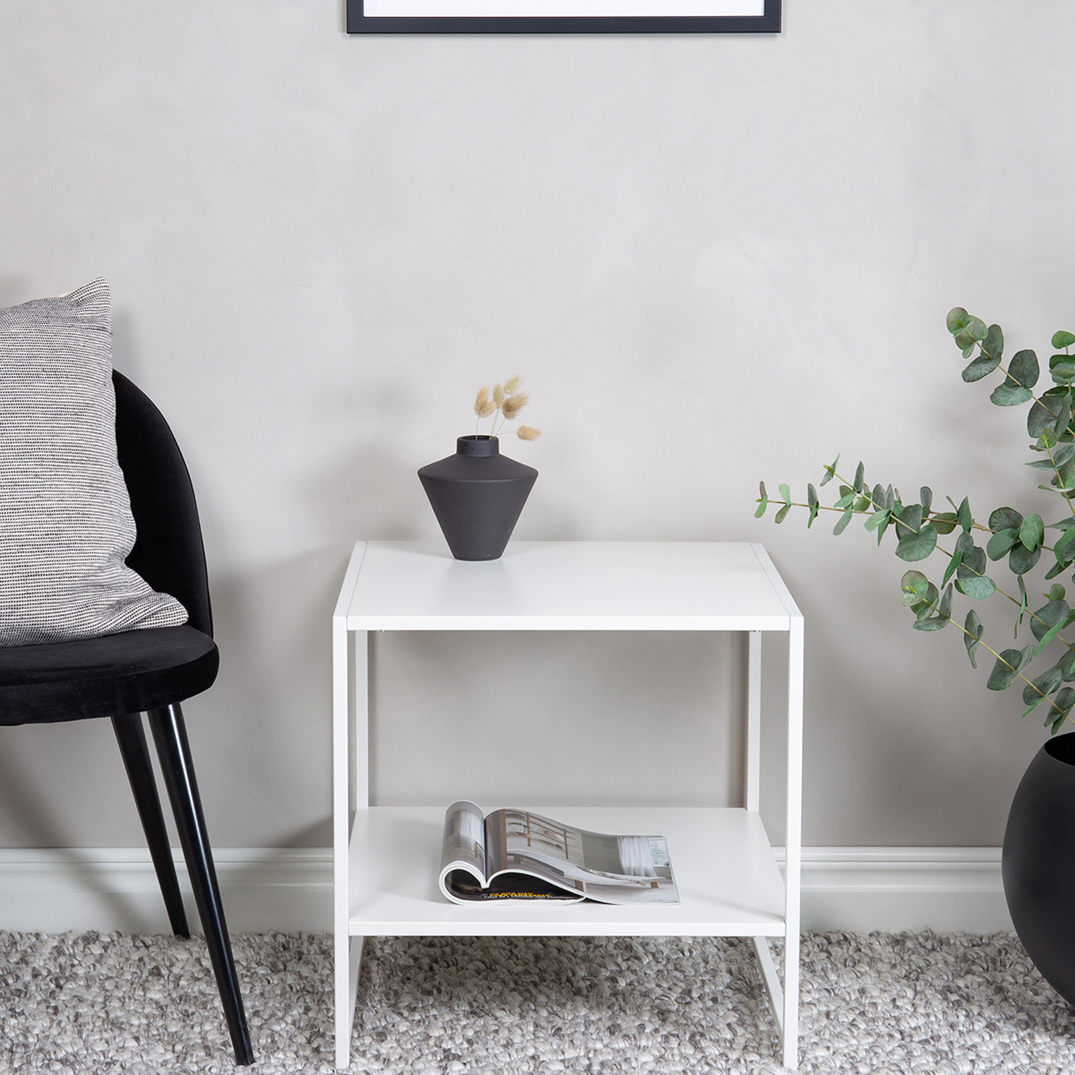 Side table outlet with shelf