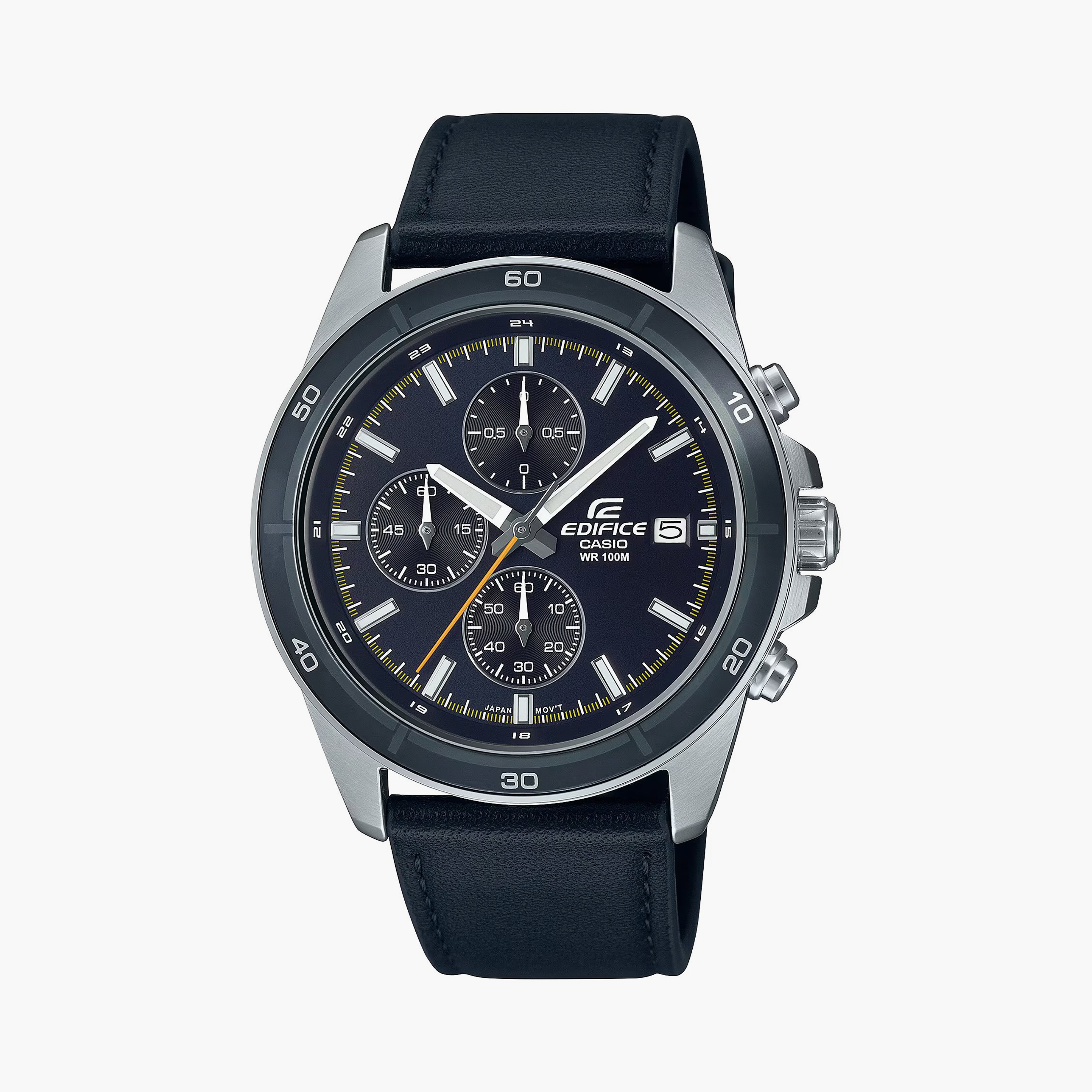 Edifice Men's Black Chronograph Leather Strap Watch | EFR-526L-2CVUDF | 44 MM-men-watchesandjewellery-watches-image-1