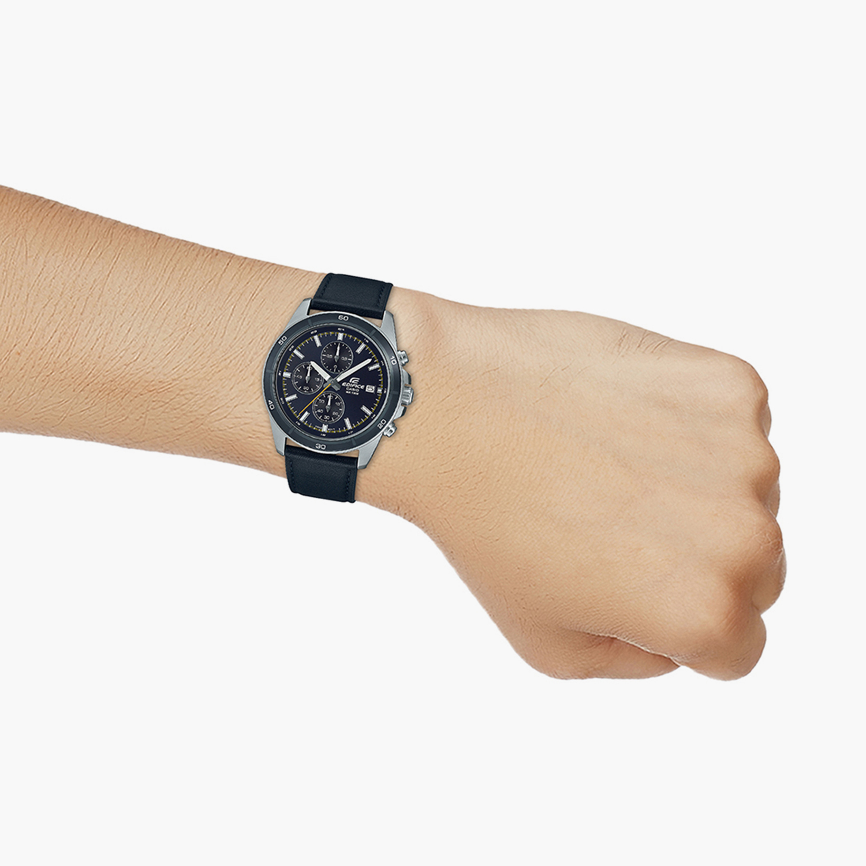 Edifice Men's Black Chronograph Leather Strap Watch | EFR-526L-2CVUDF | 44 MM-men-watchesandjewellery-watches-image-5