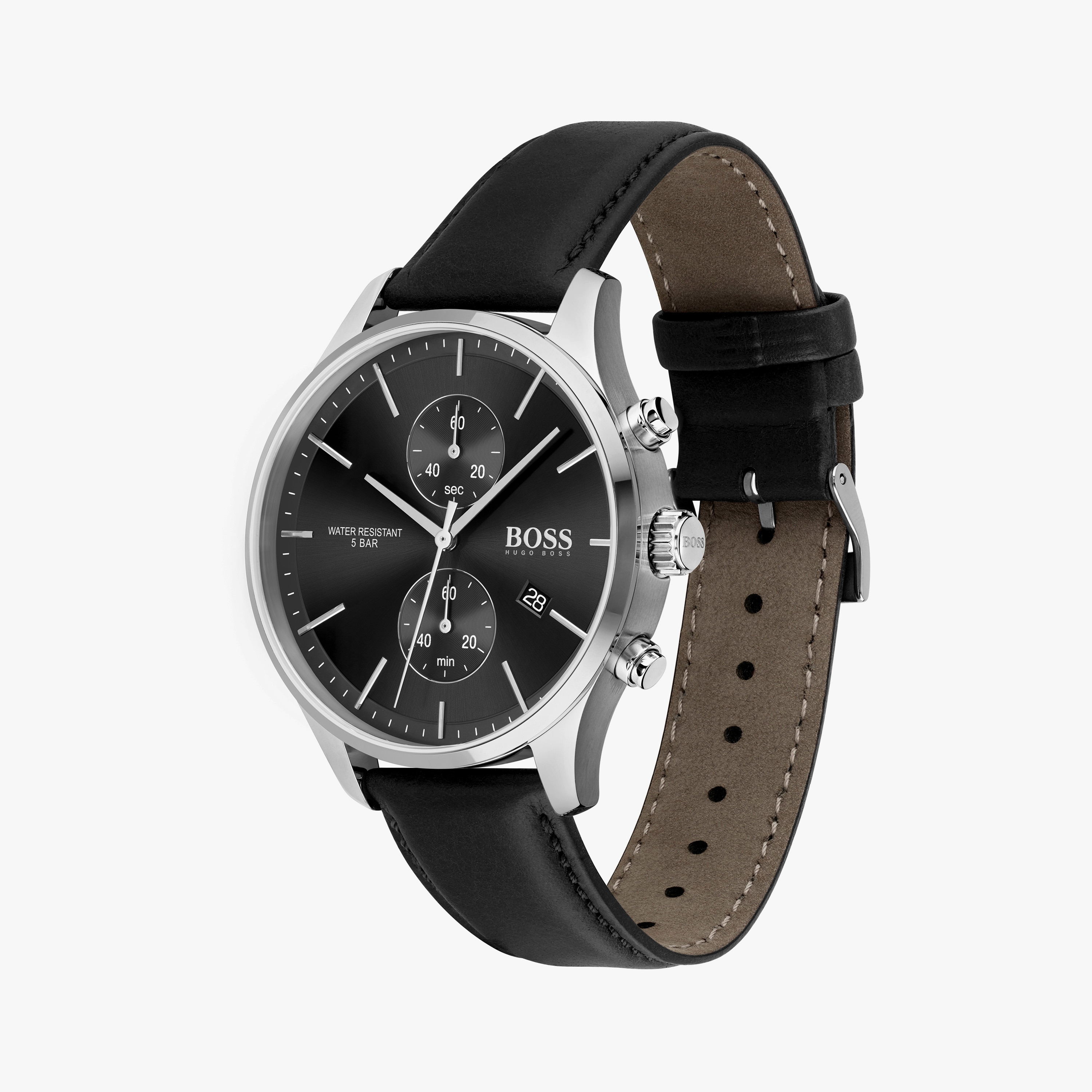 Hugo Boss Men's 42 MM Black Chronograph Leather Strap Watch | 1513803-men-watchesandjewellery-watches-image-2