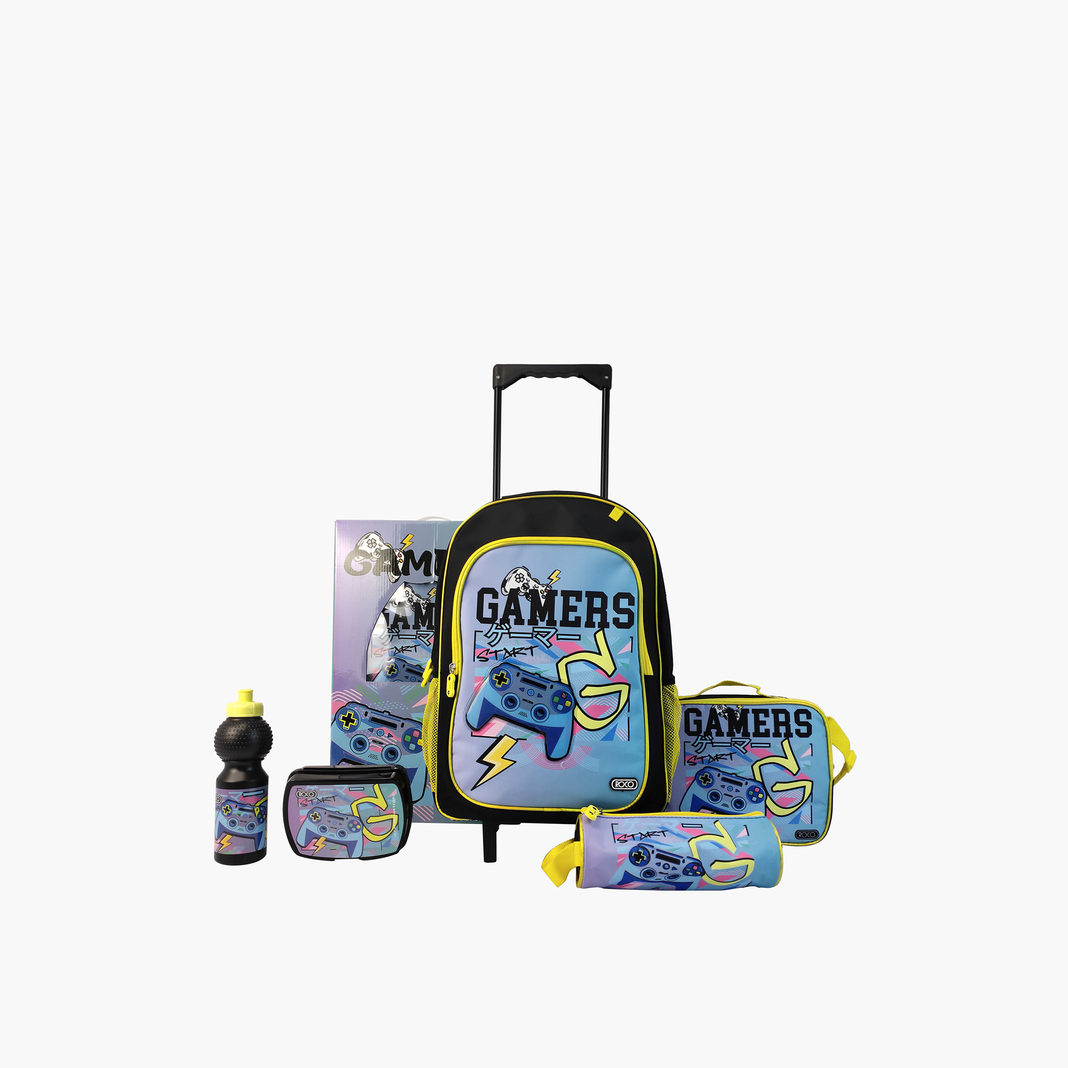 Roco 5-Piece Gamers Print Trolley Backpack Set - 17 inches-school-bagsandbackpacks-sets-image-1