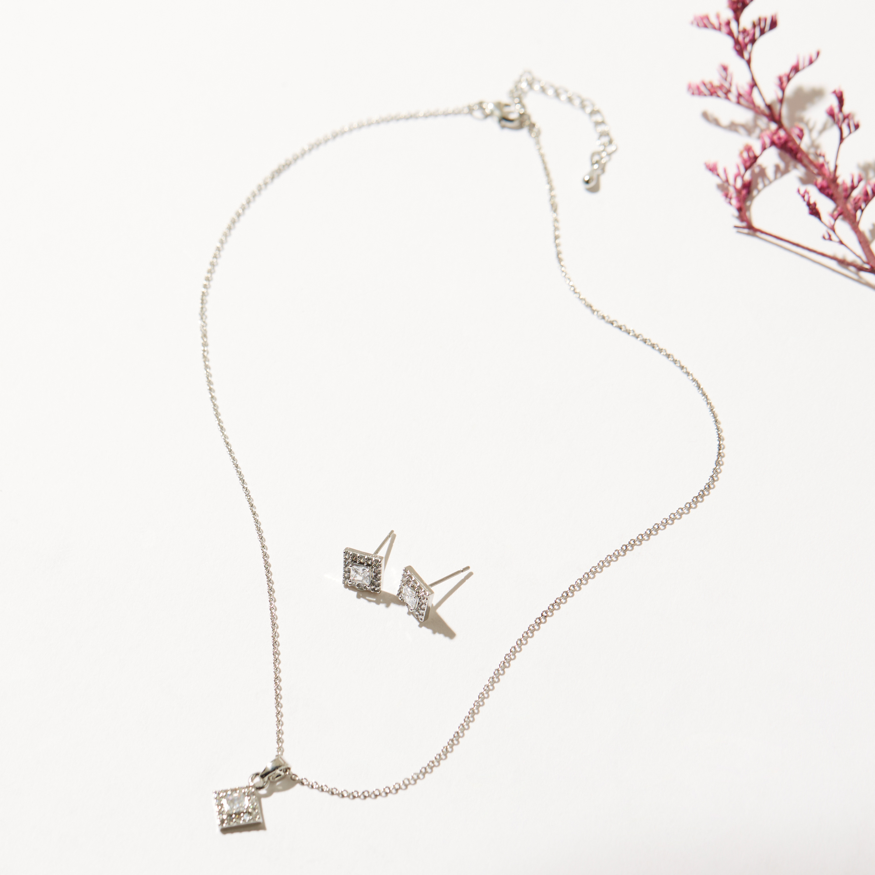 Cubic Zirconia Studded Diamond Shaped Pendant Necklace and Earrings Set-women-watchesandjewellery-jewellery-jewellerysets-image-3