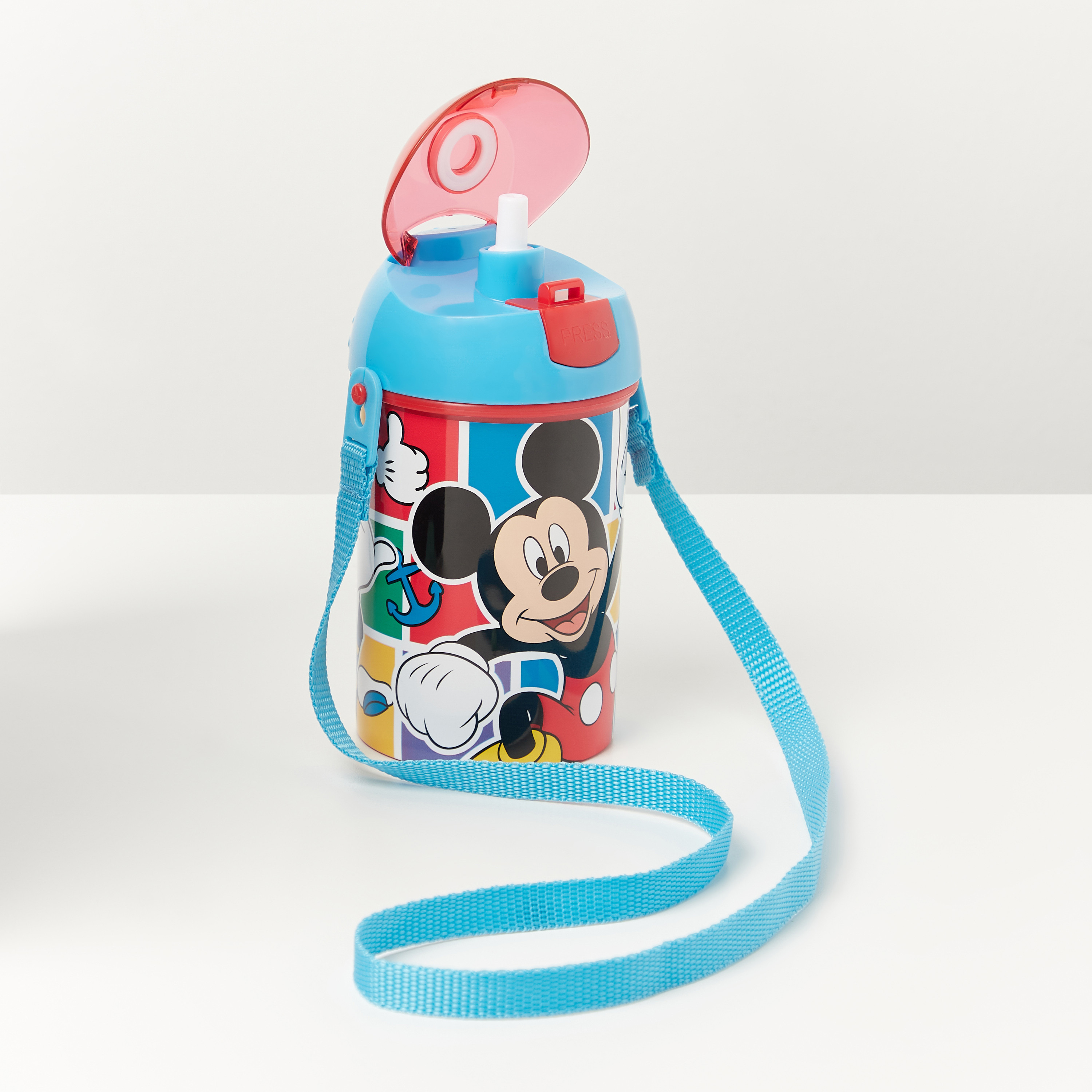 Disney Mickey Mouse and Friends Print Sipper Water Bottle with Strap - 450 ml-baby-feeding-mealtimeessentials-image-2