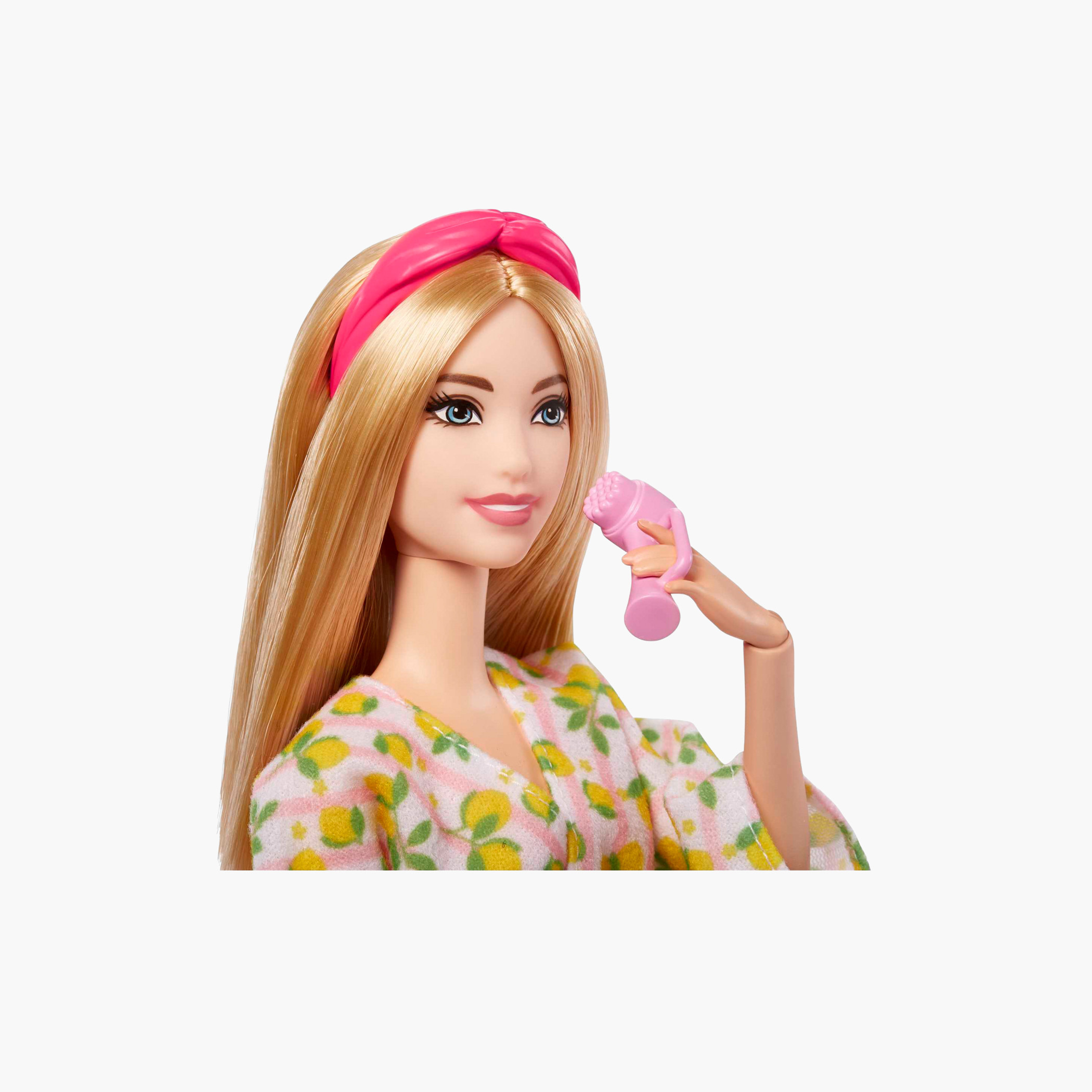 دمية باربي شقراء يوم المنتجع الصحي مع جرو أليف وروب استحمام بطبعات ليمون من باربي-toys-dollsandplaysets-dollplaysets-image-2