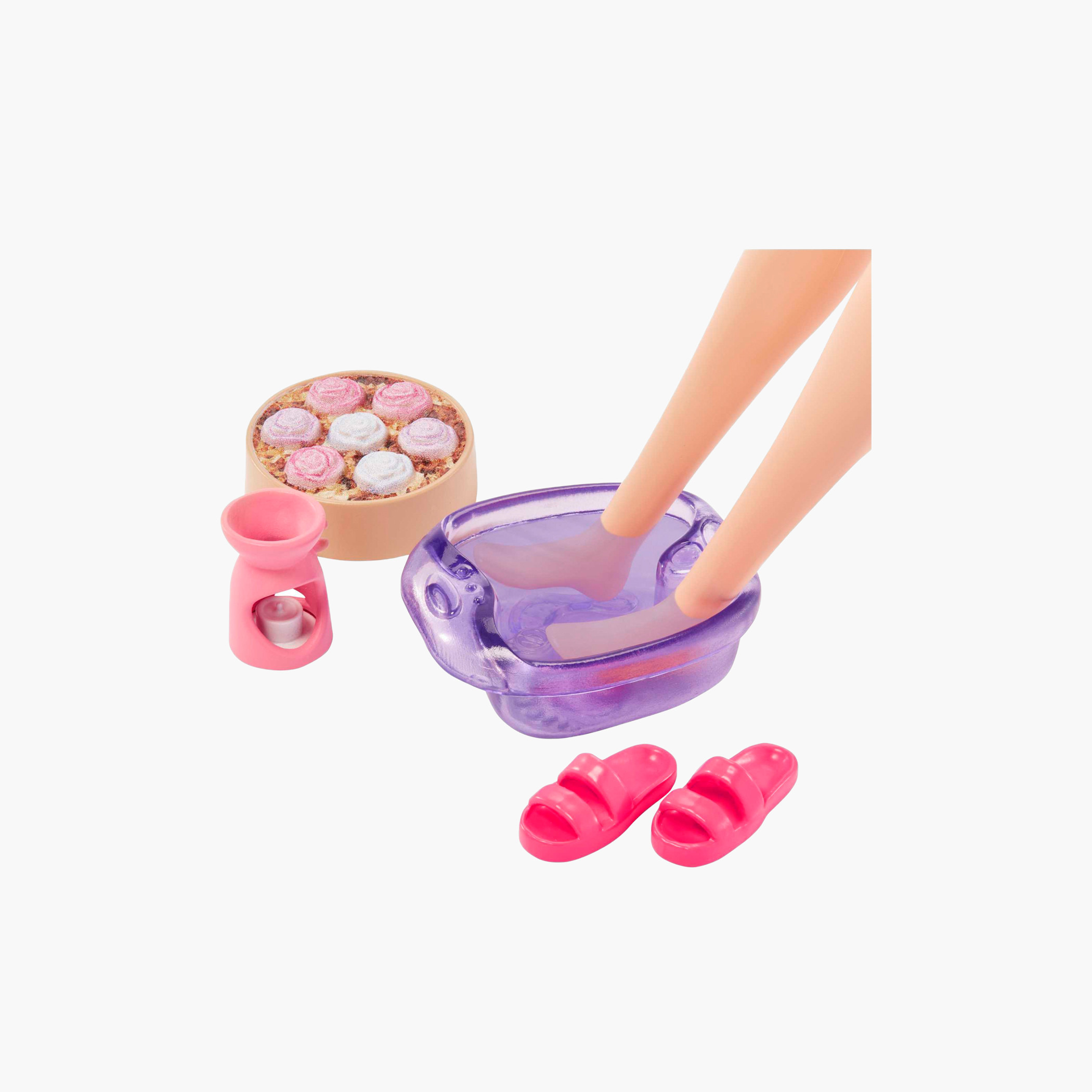 دمية باربي شقراء يوم المنتجع الصحي مع جرو أليف وروب استحمام بطبعات ليمون من باربي-toys-dollsandplaysets-dollplaysets-image-4
