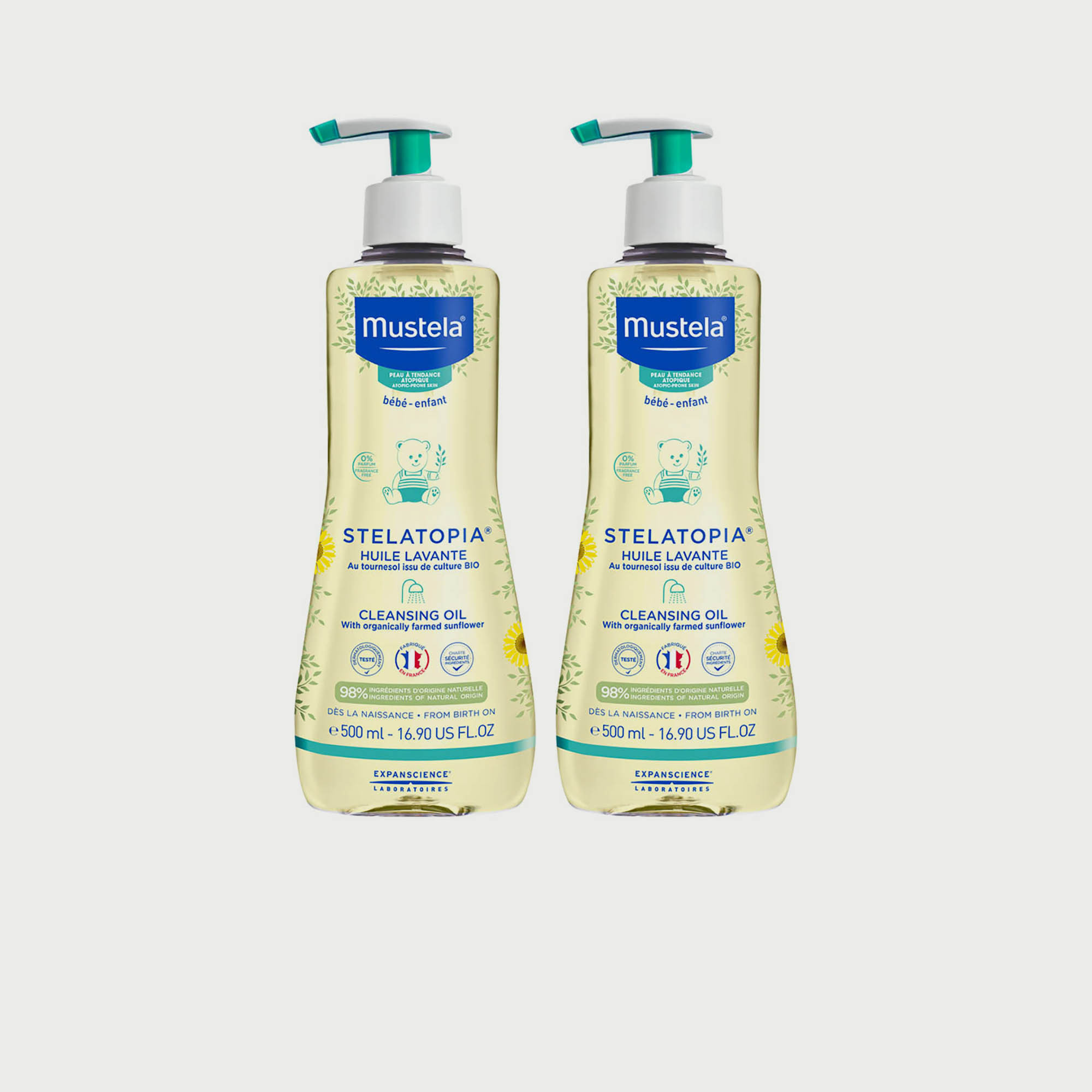 Mustela Pack of 2 Stelatopia Cleansing Oil, 500ml-baby-bathandcare-hairbodyskincare-babyoil-image-1