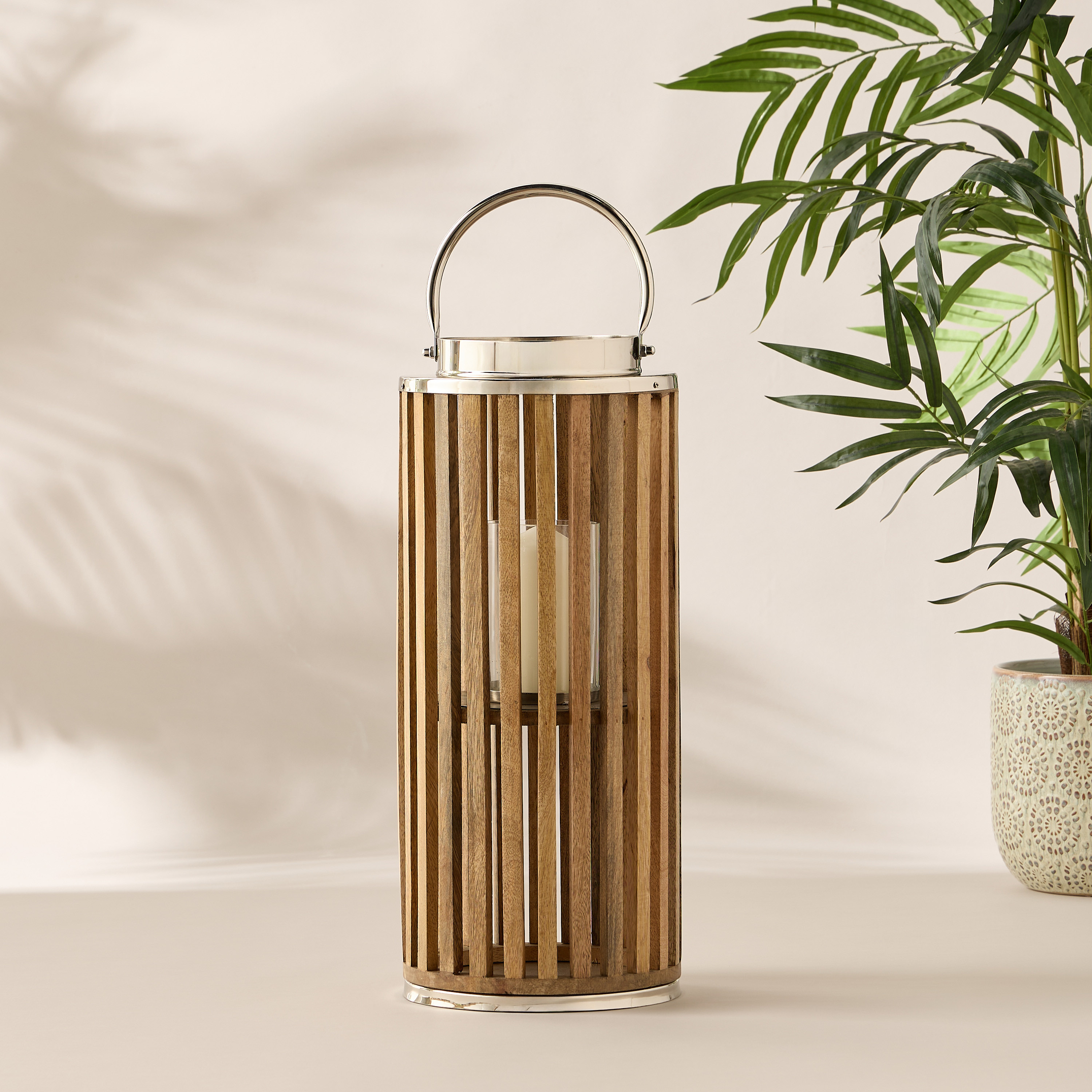 Slatted Wooden Candle Lantern - 56 cms-household-decor-candleholdersandlanterns-image-1