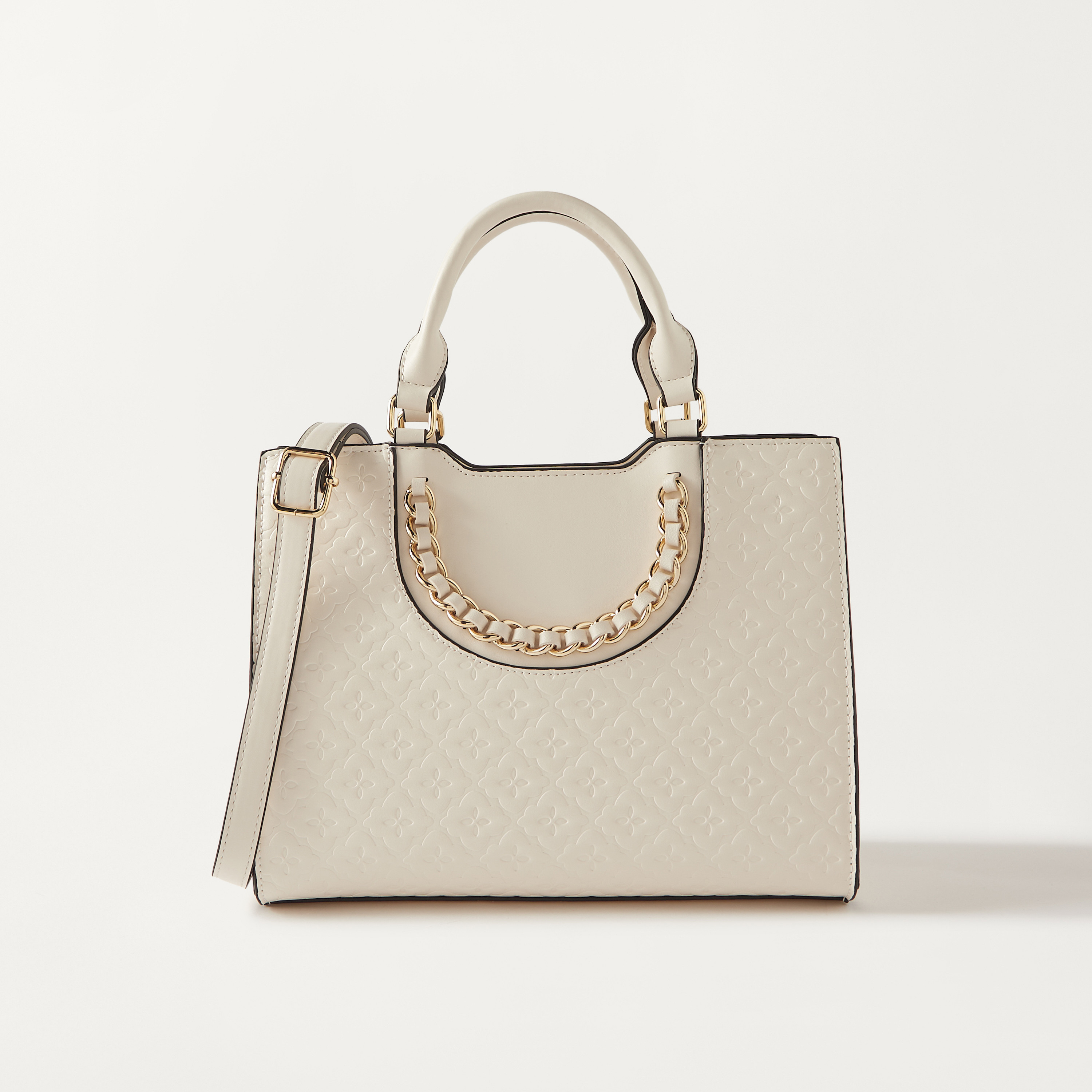 شنط ساشا منقوشة بنقش مونوغرام ومقابض وتفاصيل سلسلة-women-bagsandwallets-handbags-image-1