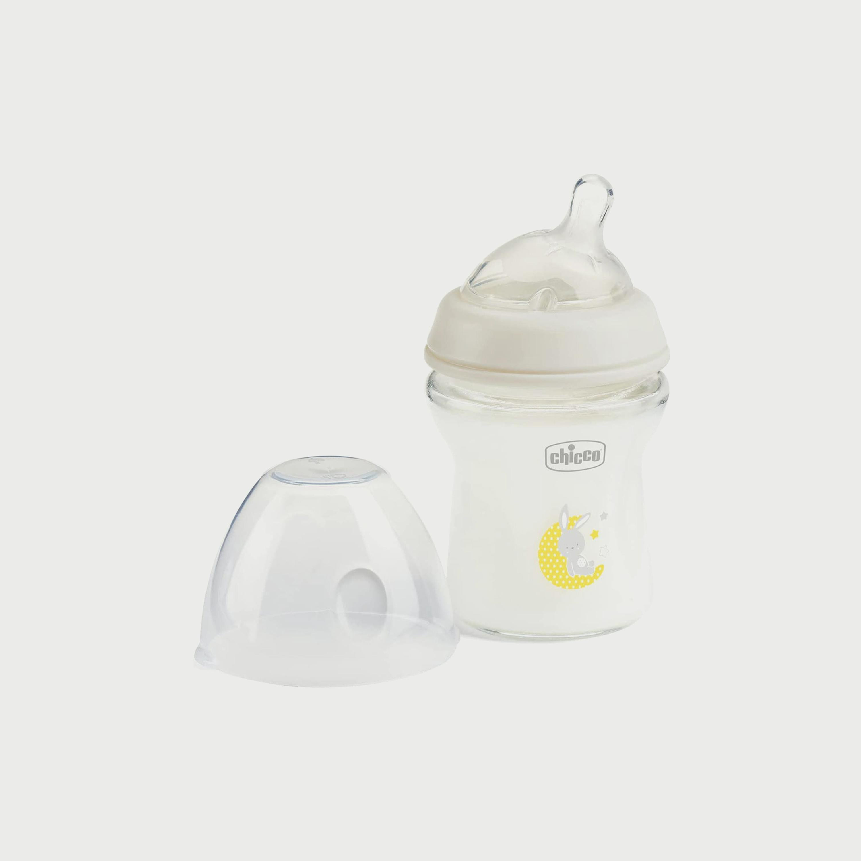 زجاجة زجاجية سيليكون تدفق بطئ ناتشورال فييلنج من شيكو، 150مل-baby-feeding-feedingbottles-bottlesandteats-image-2