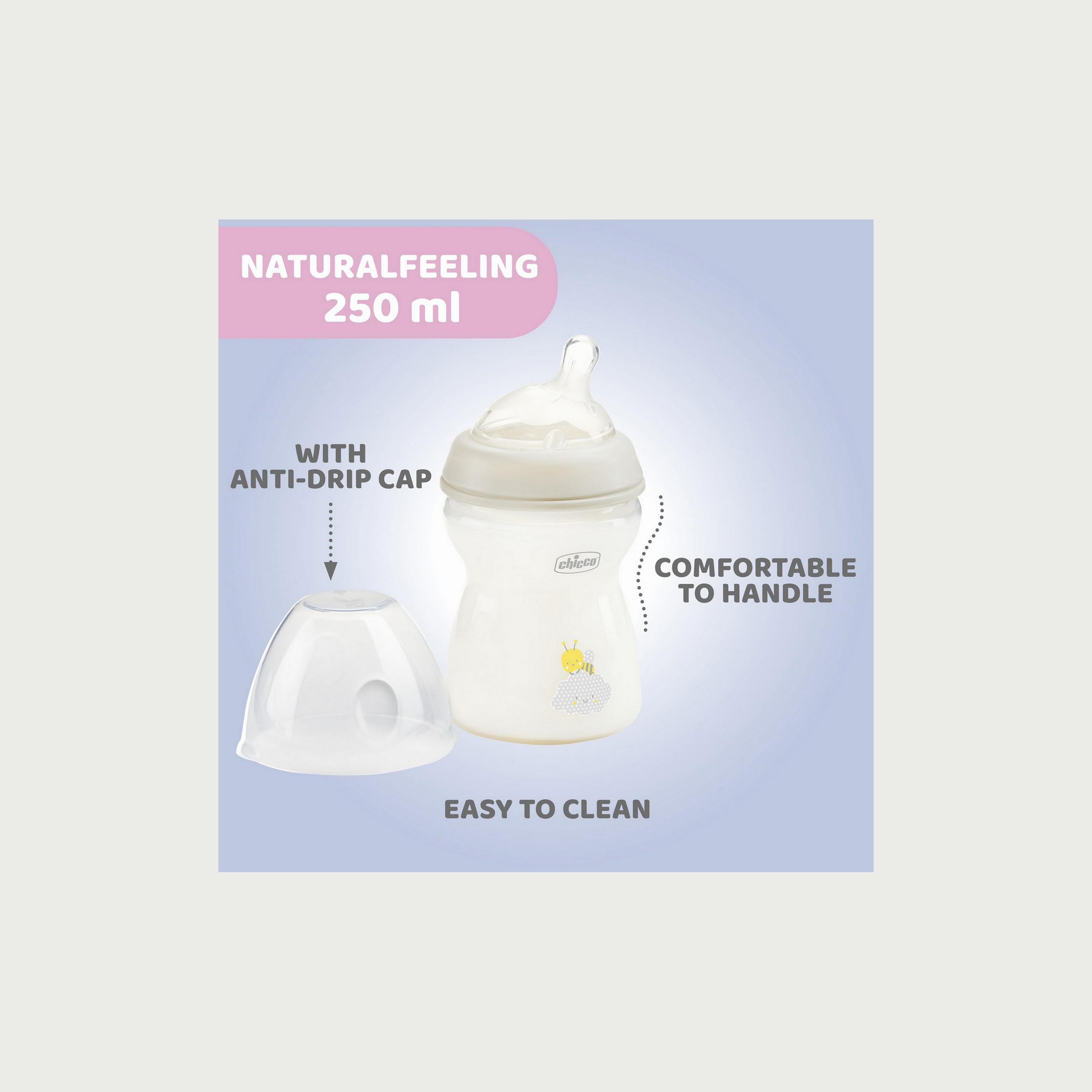 زجاجة سيليكون تدفق متوسط ناتشورال فييلنج من شيكو، 250مل-baby-feeding-feedingbottles-bottlesandteats-image-5