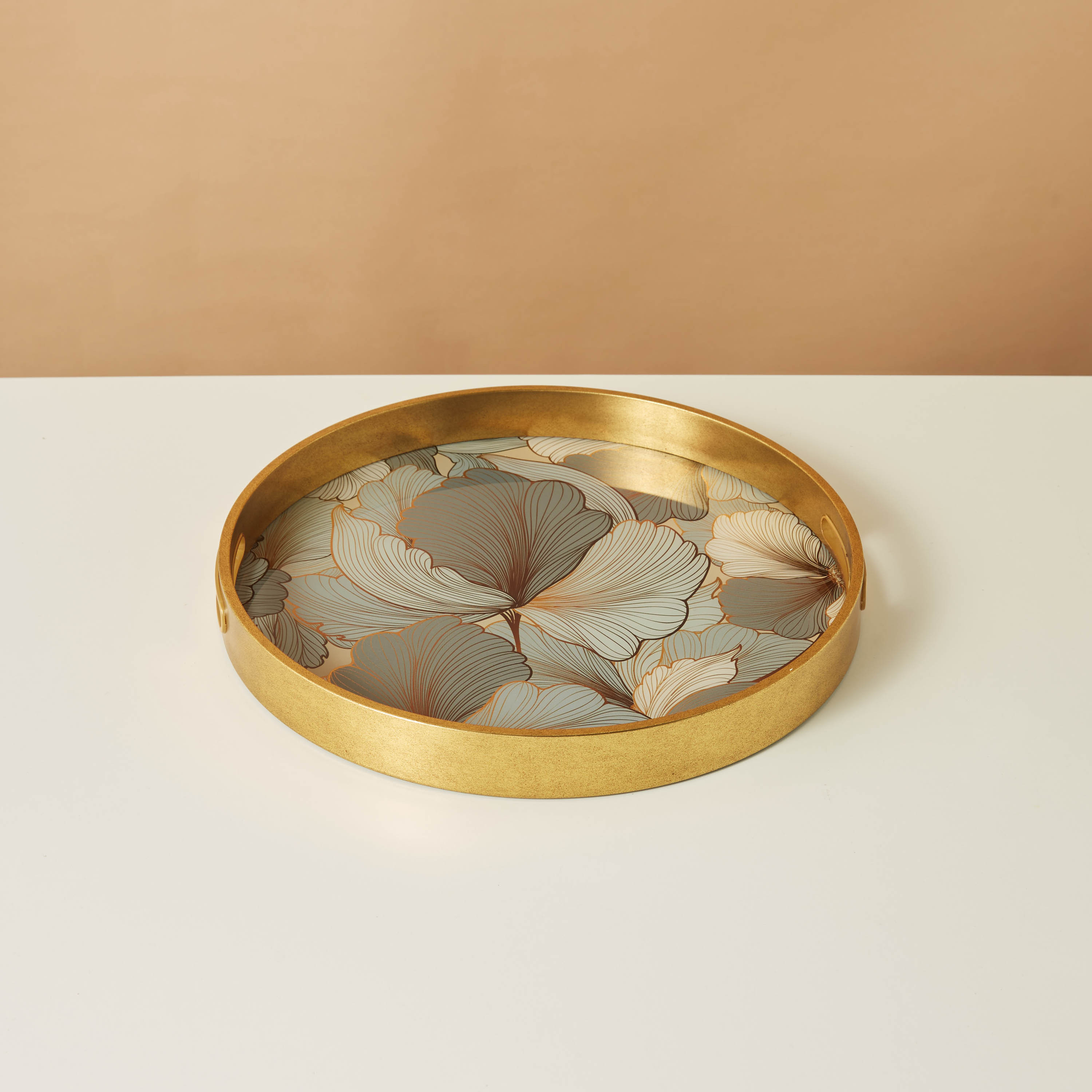 Floral Print Round Decorative Tray - 45x45x4 cms-household-dining-serveware-servingtrays-image-2