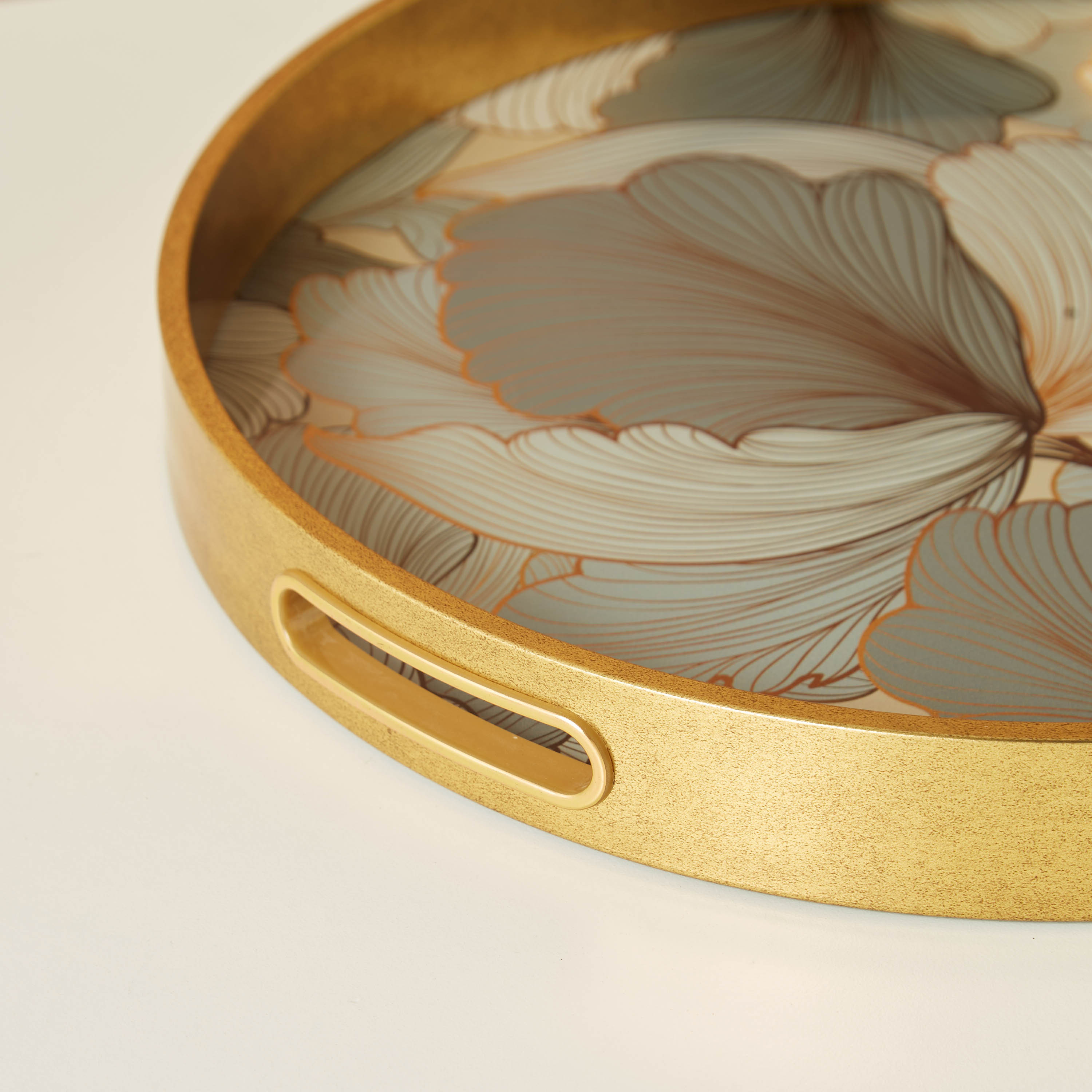 Floral Print Round Decorative Tray - 45x45x4 cms-household-dining-serveware-servingtrays-image-4