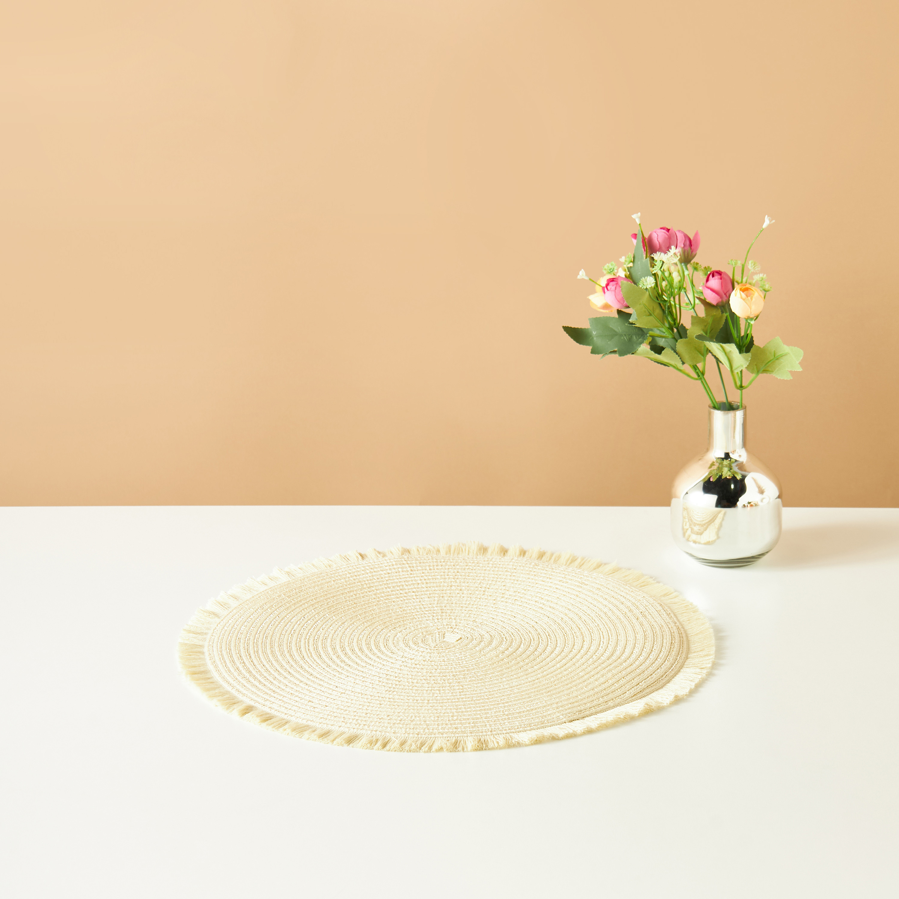 Textured Round Placemat with Fringe Detail - 38 cms-household-dining-tablelinen-placemats-image-1