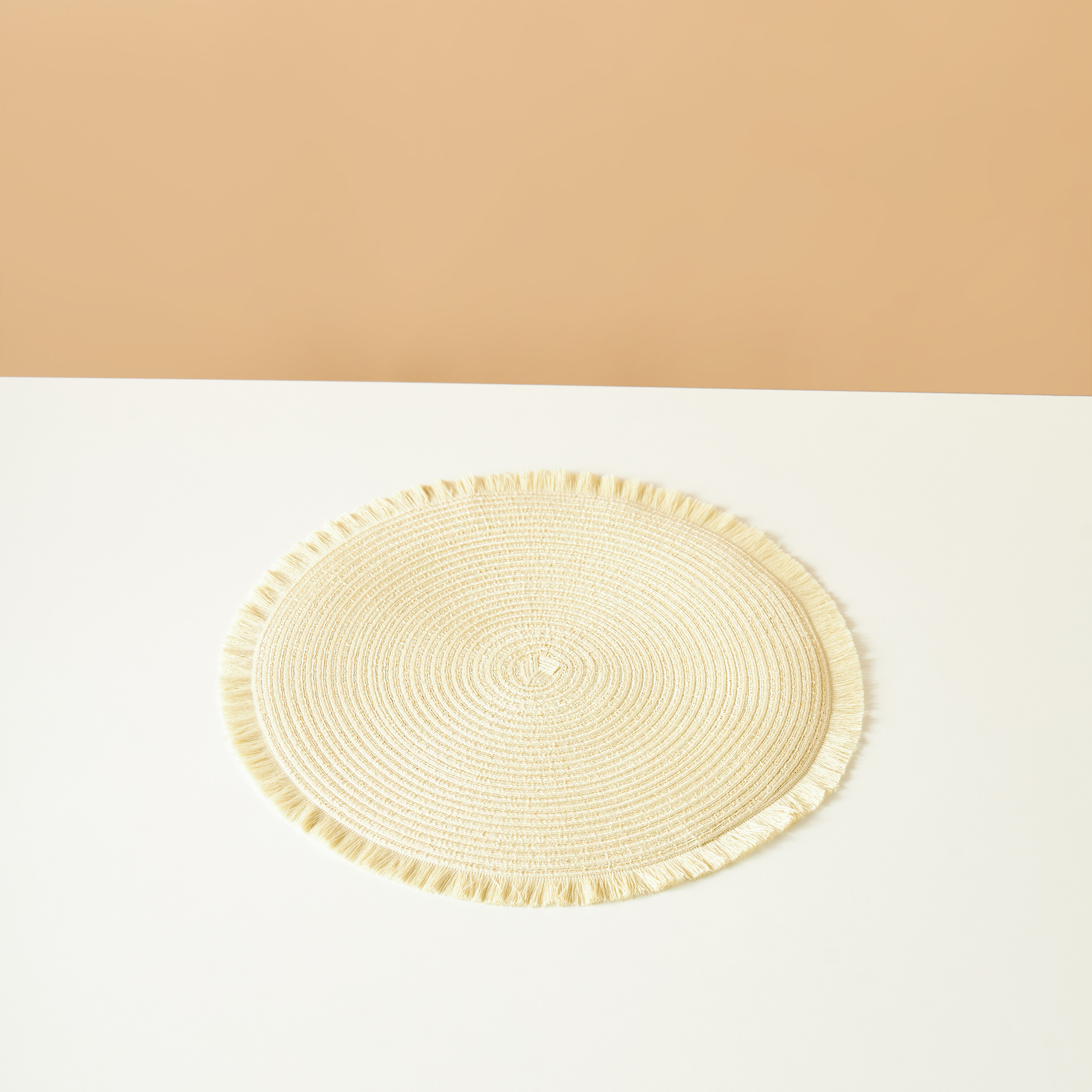 Textured Round Placemat with Fringe Detail - 38 cms-household-dining-tablelinen-placemats-image-2