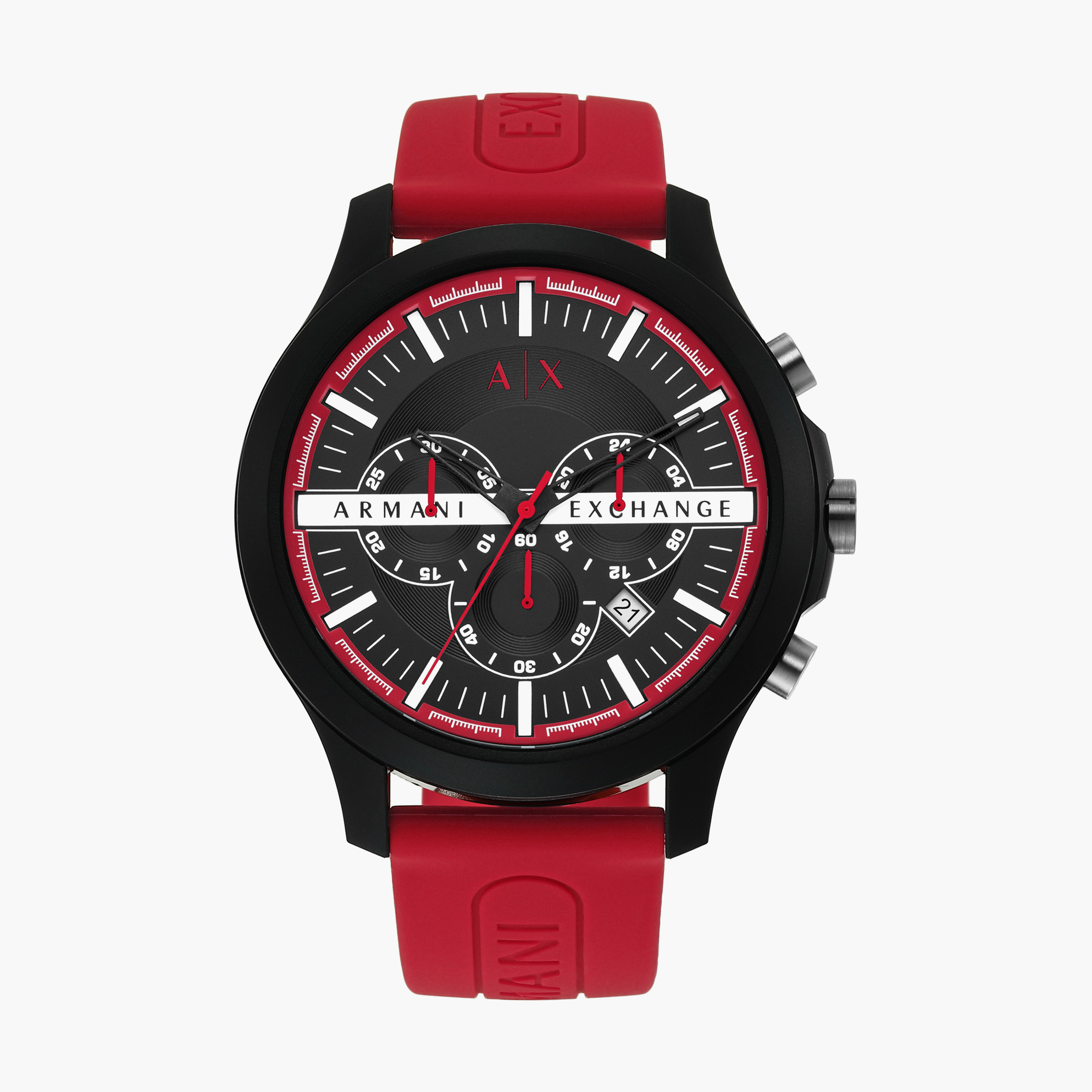 Buy Men s Armani Exchange Men Red Chronograph Silicone Strap Watch