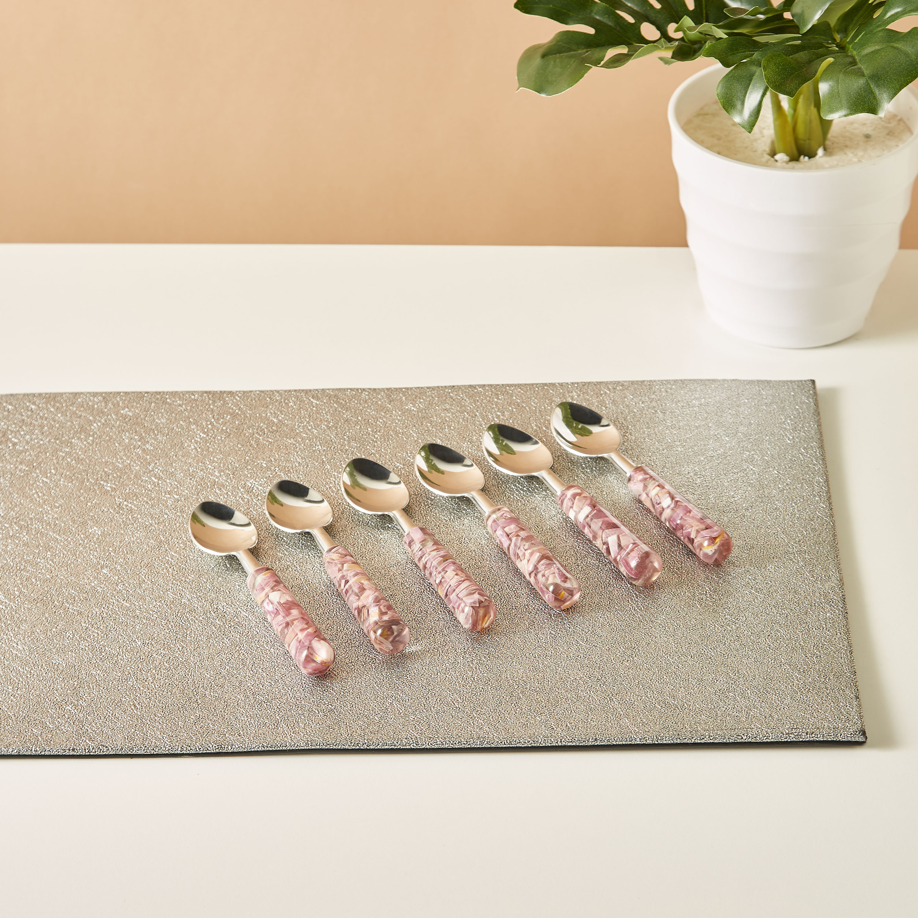 ملاعق ستانلس ستيل بطبعات رخامية - طقم 6 قطع-household-dining-cutlery-cutlerysets-image-1