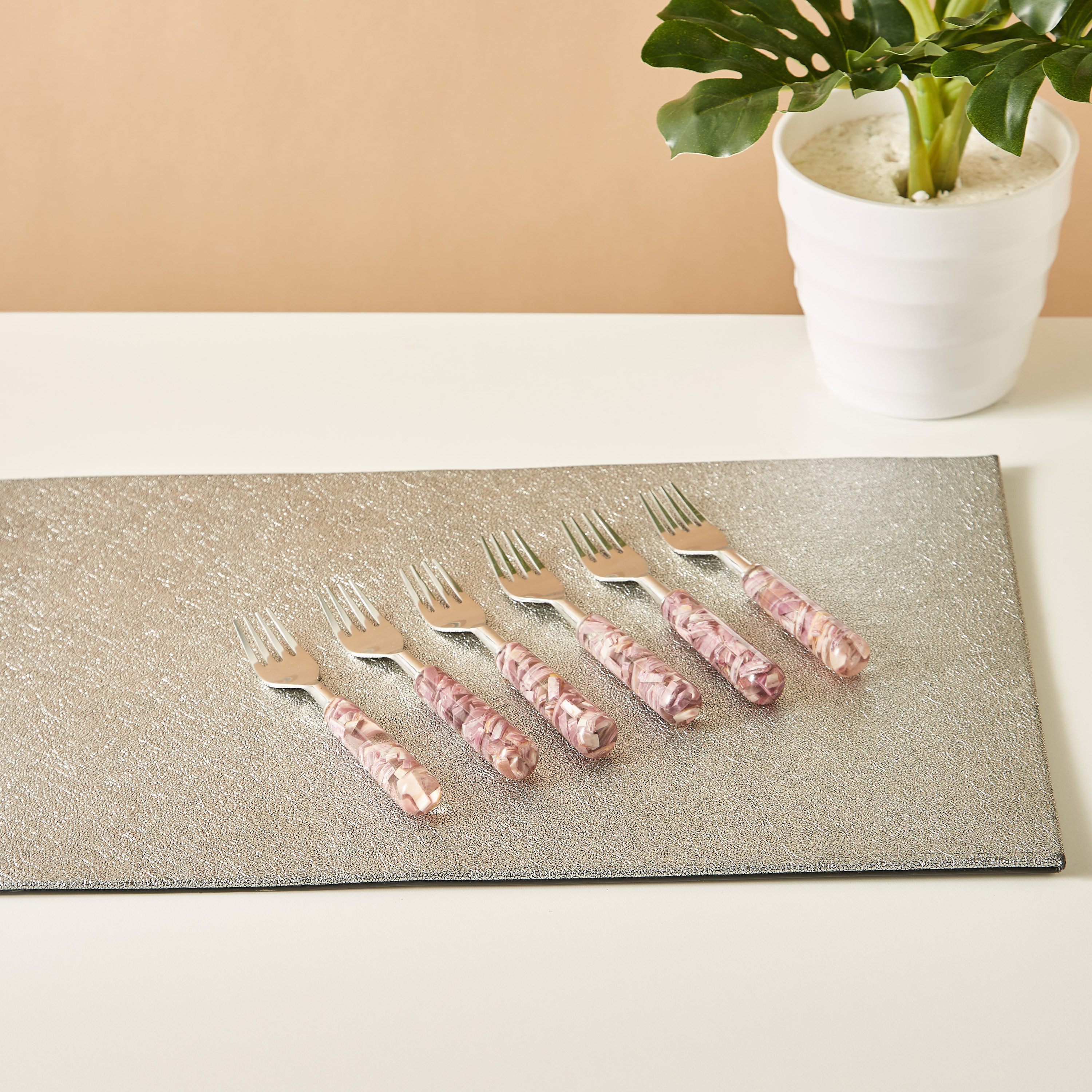 شوك ستانلس ستيل بطبعات رخامية - طقم 6 قطع-household-dining-cutlery-cutlerysets-image-1