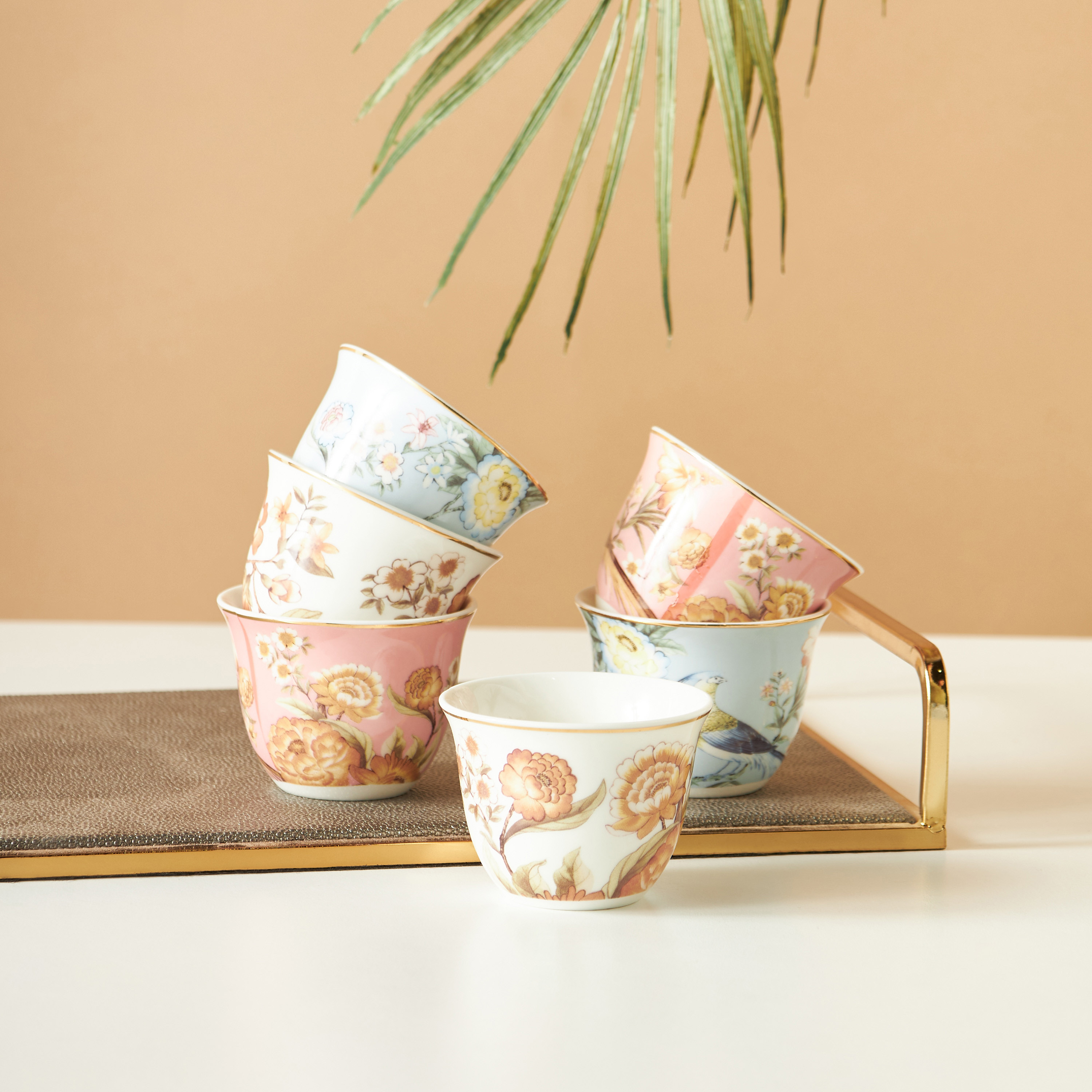 طقم فناجين قهوة خزف صيني بطبعات - 6 قطع-household-dining-teaandcoffee-teaandcoffeesets-image-1